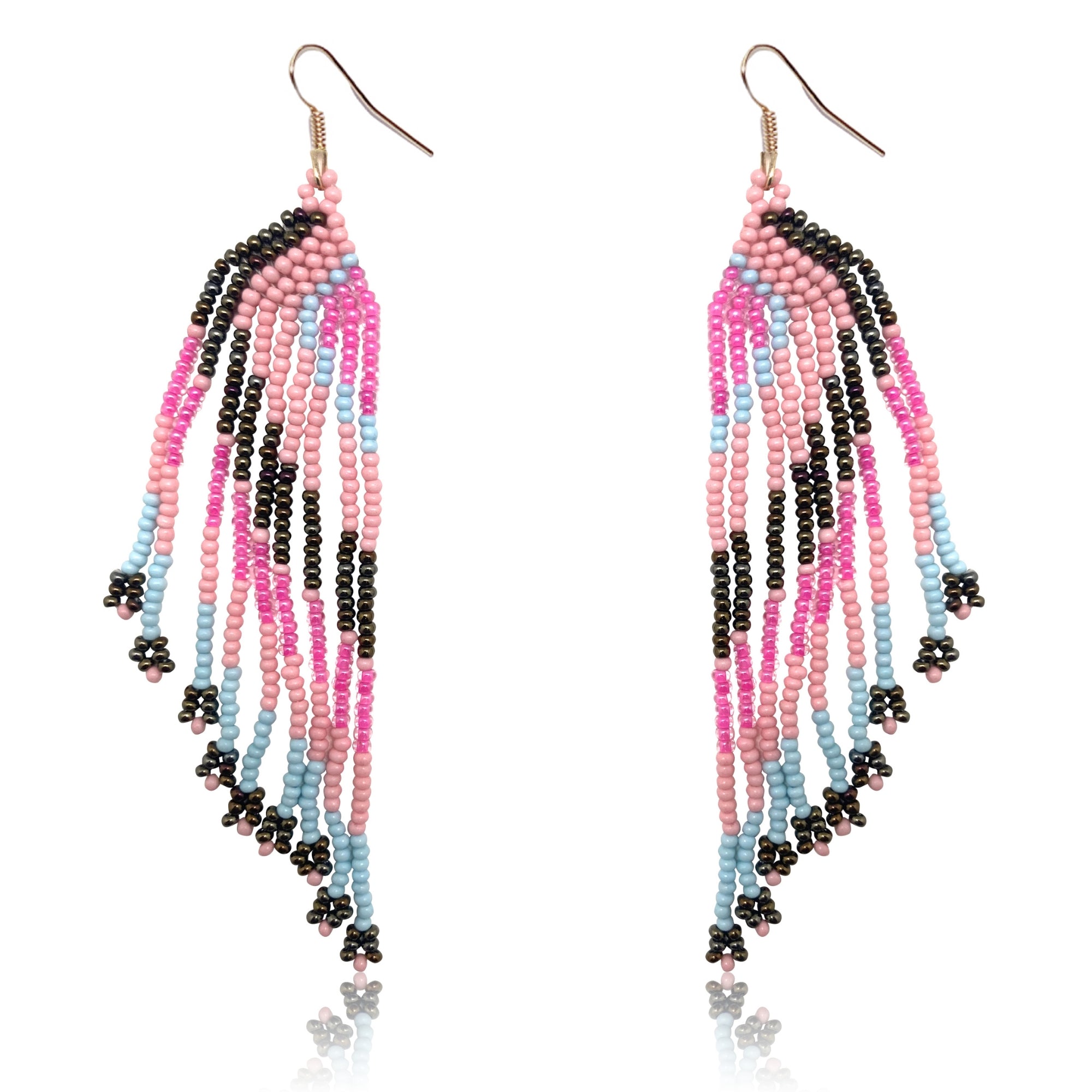 Native Handmade Bohemian Beaded Large Statement Chandelier Drop earrings featuring colorful Persian tassels and shiny beads, perfect for any outfit.