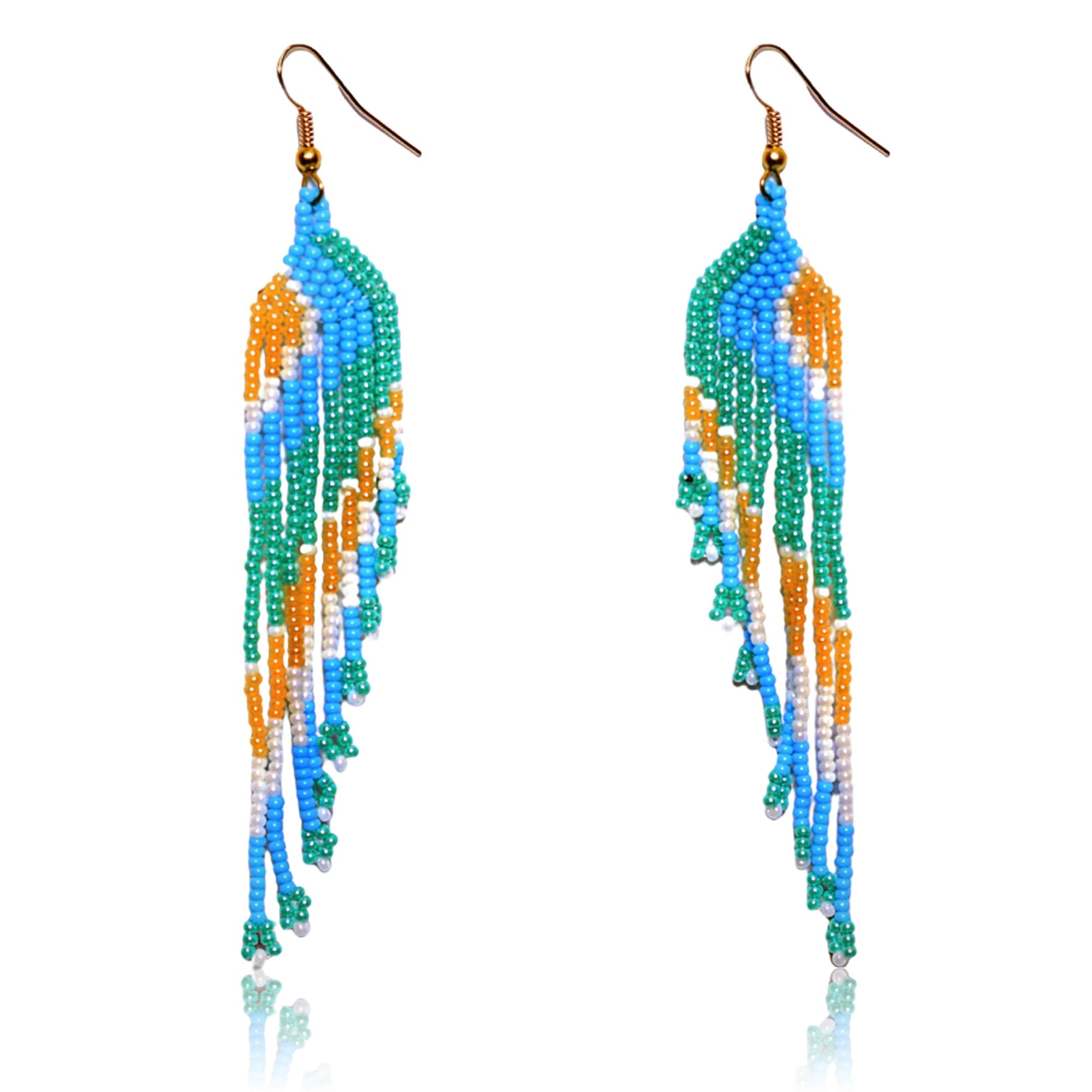 Native Handmade Bohemian Beaded Large Statement Chandelier Drop earrings featuring colorful Persian tassels and shiny beads, perfect for any outfit.