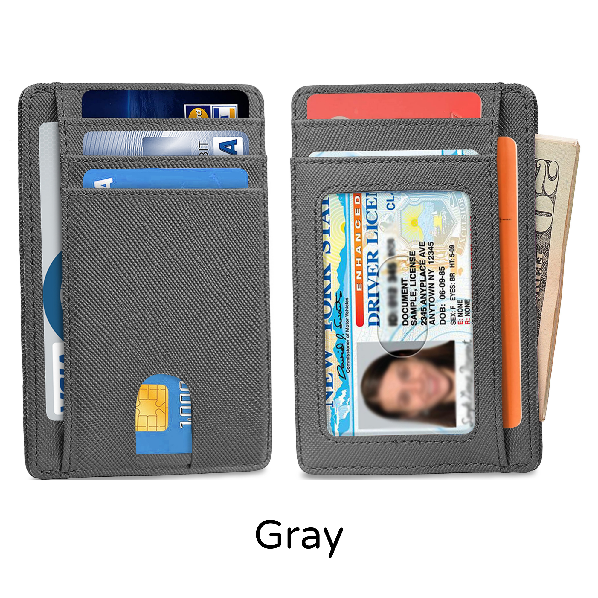 Slim Minimalist Front Pocket RFID Blocking Leather Wallet for Men, featuring a sleek design and multiple card slots.