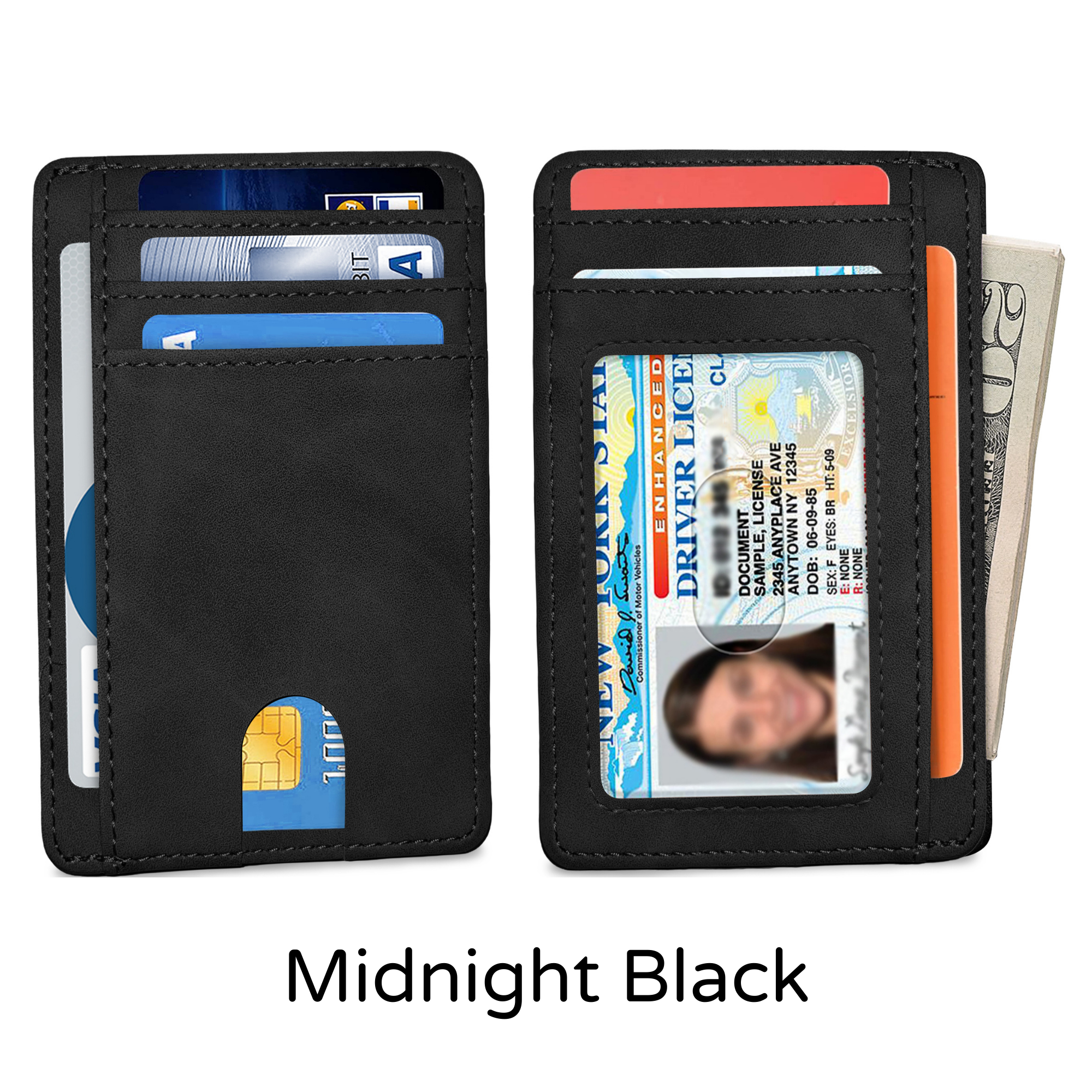 Slim Minimalist Front Pocket RFID Blocking Leather Wallet for Men, featuring a sleek design and multiple card slots.