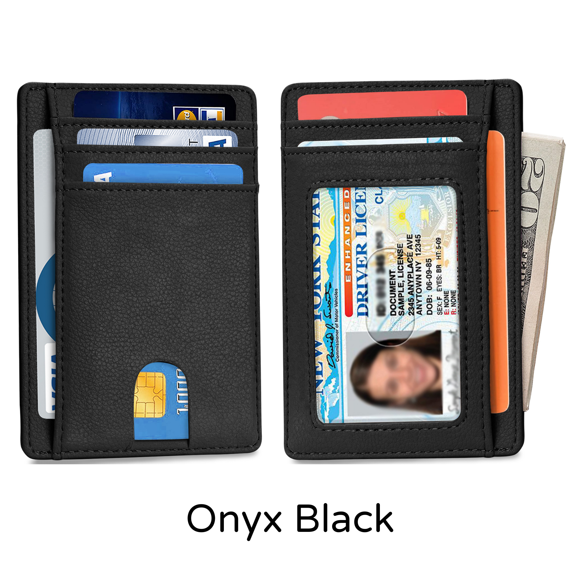 Slim Minimalist Front Pocket RFID Blocking Leather Wallet for Men, featuring a sleek design and multiple card slots.