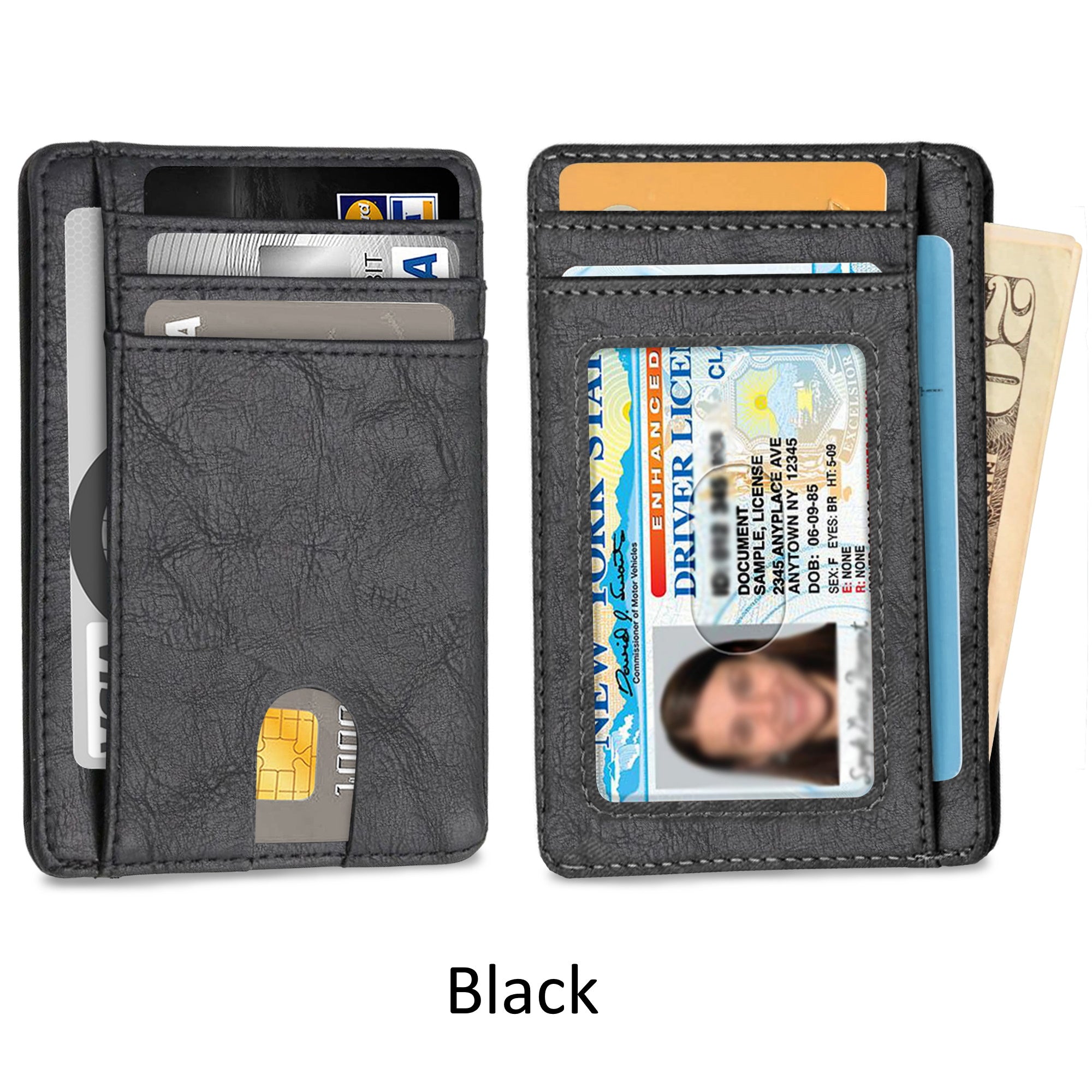 Slim Minimalist Front Pocket RFID Blocking Leather Wallet for Men, featuring a sleek design and multiple card slots.