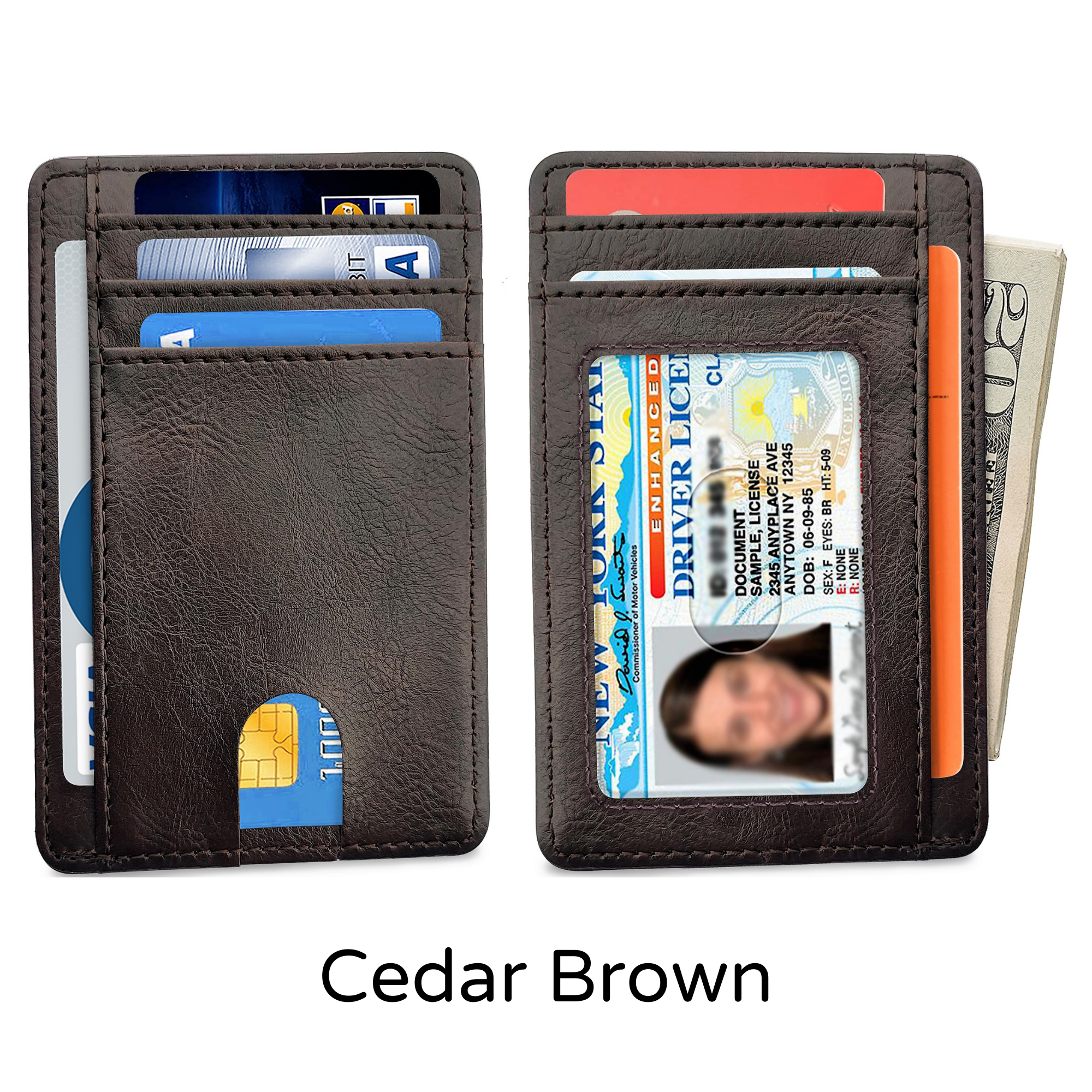 Slim Minimalist Front Pocket RFID Blocking Leather Wallet for Men, featuring a sleek design and multiple card slots.