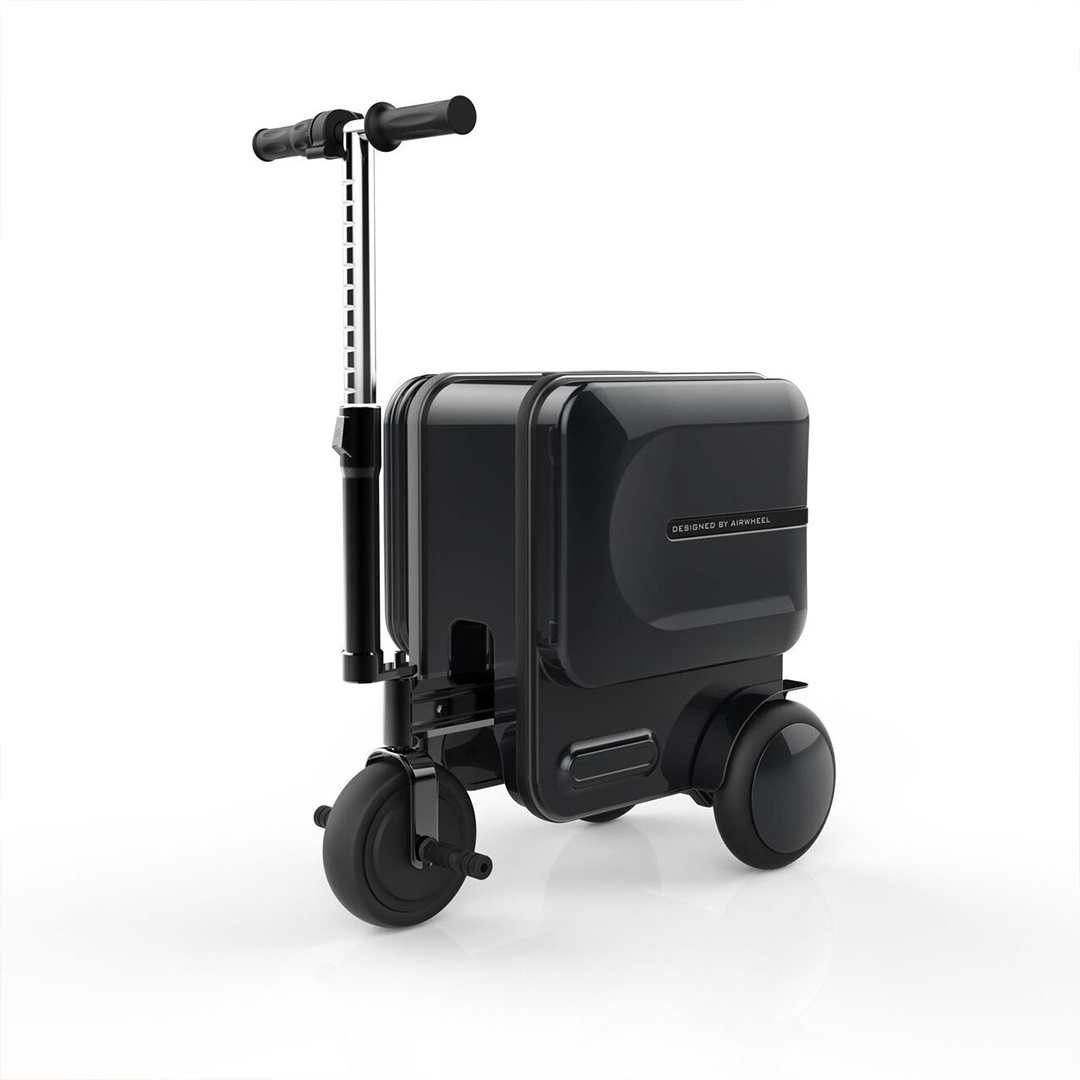 Smart Electric Suitcase Scooter with built-in saddle and large wheels, designed for easy airport travel.