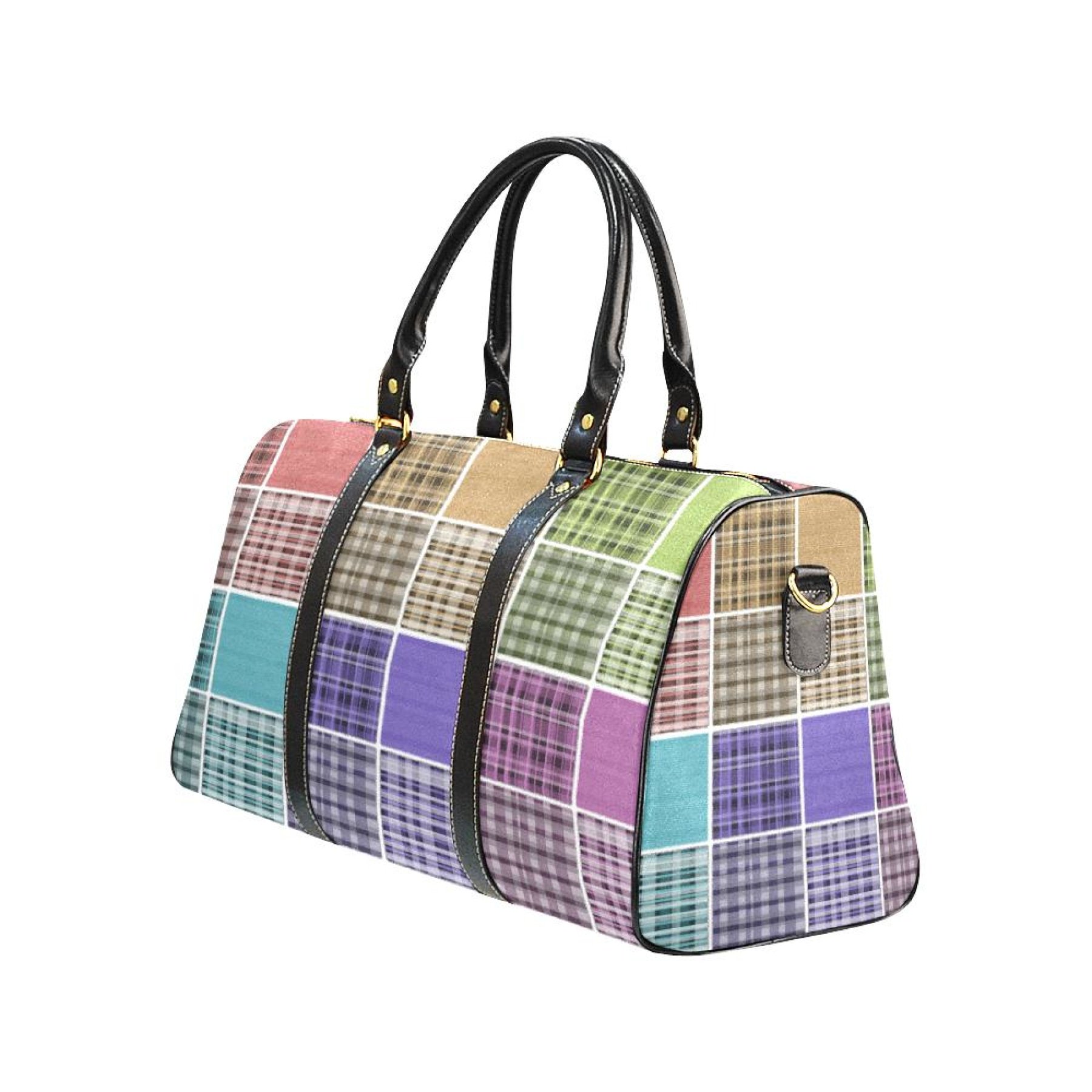 Pastel grid double handle carry-bag, spacious and stylish, perfect for travel and daily use.