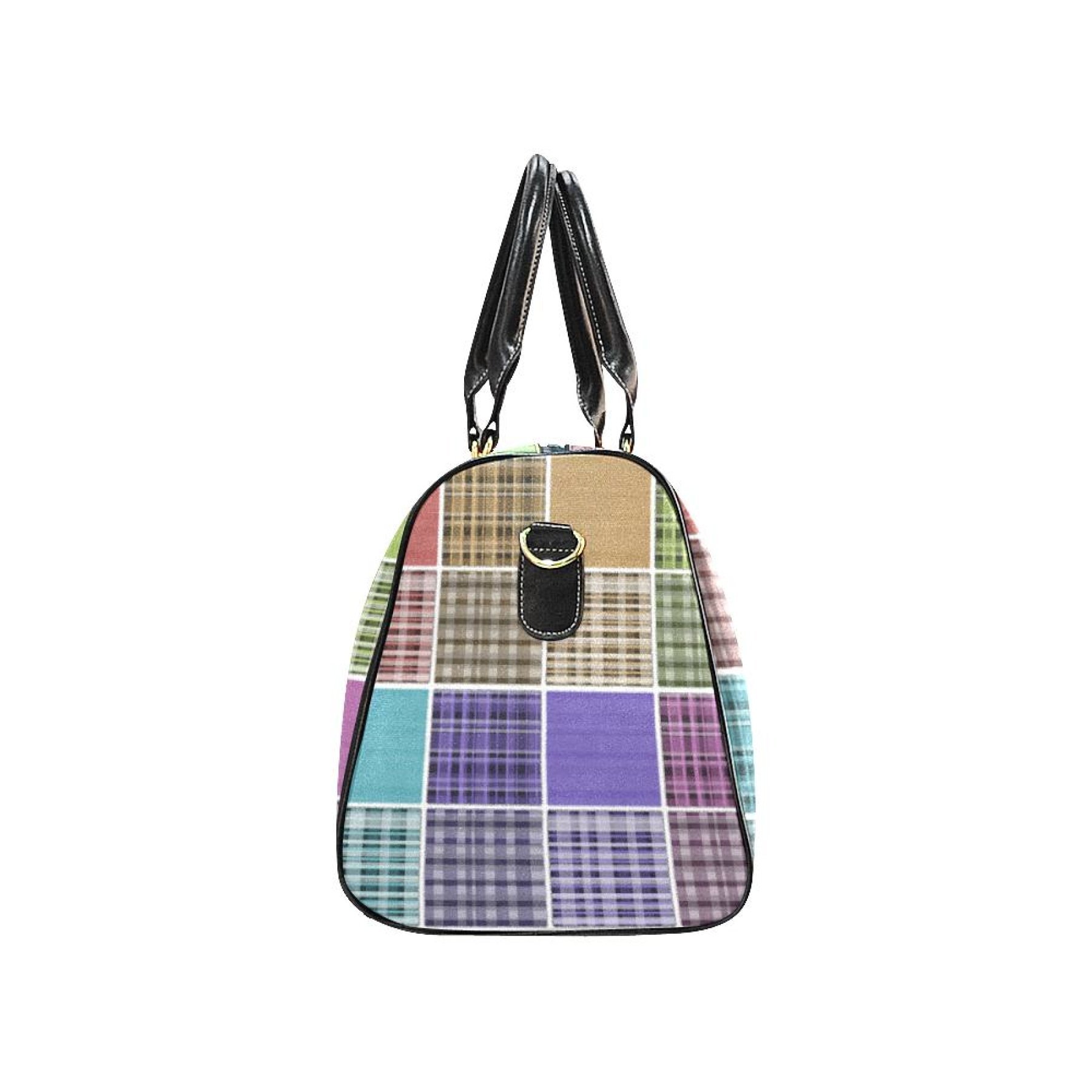 Pastel grid double handle carry-bag, spacious and stylish, perfect for travel and daily use.