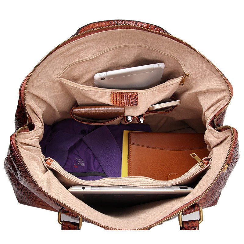 Ultimate Leather Weekender bag made of full grain leather, spacious and stylish, perfect for travel with a sleek design.