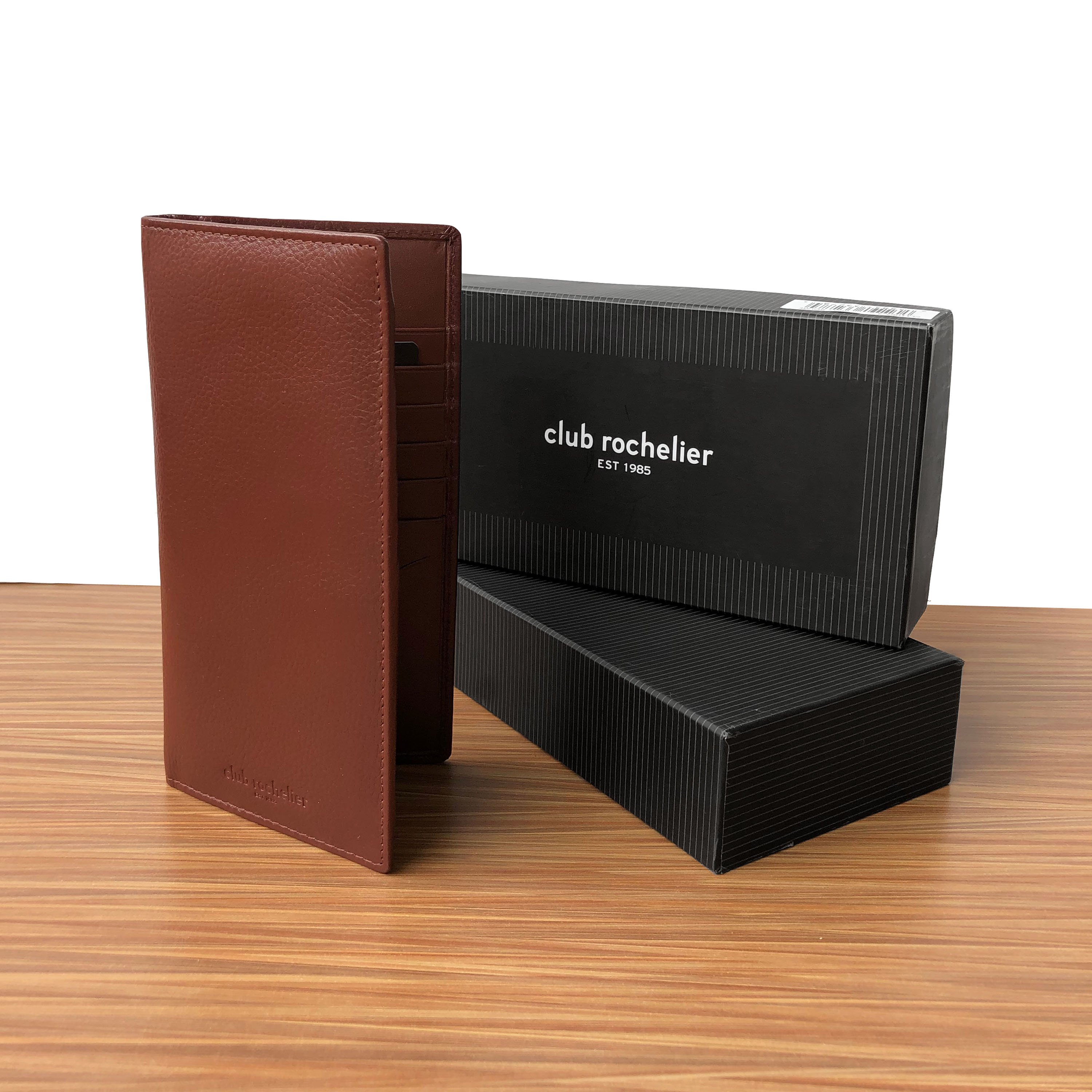 Ladies Cheque Book Clutch Wallet in genuine leather with vertical design, featuring credit card slots and RFID protection.