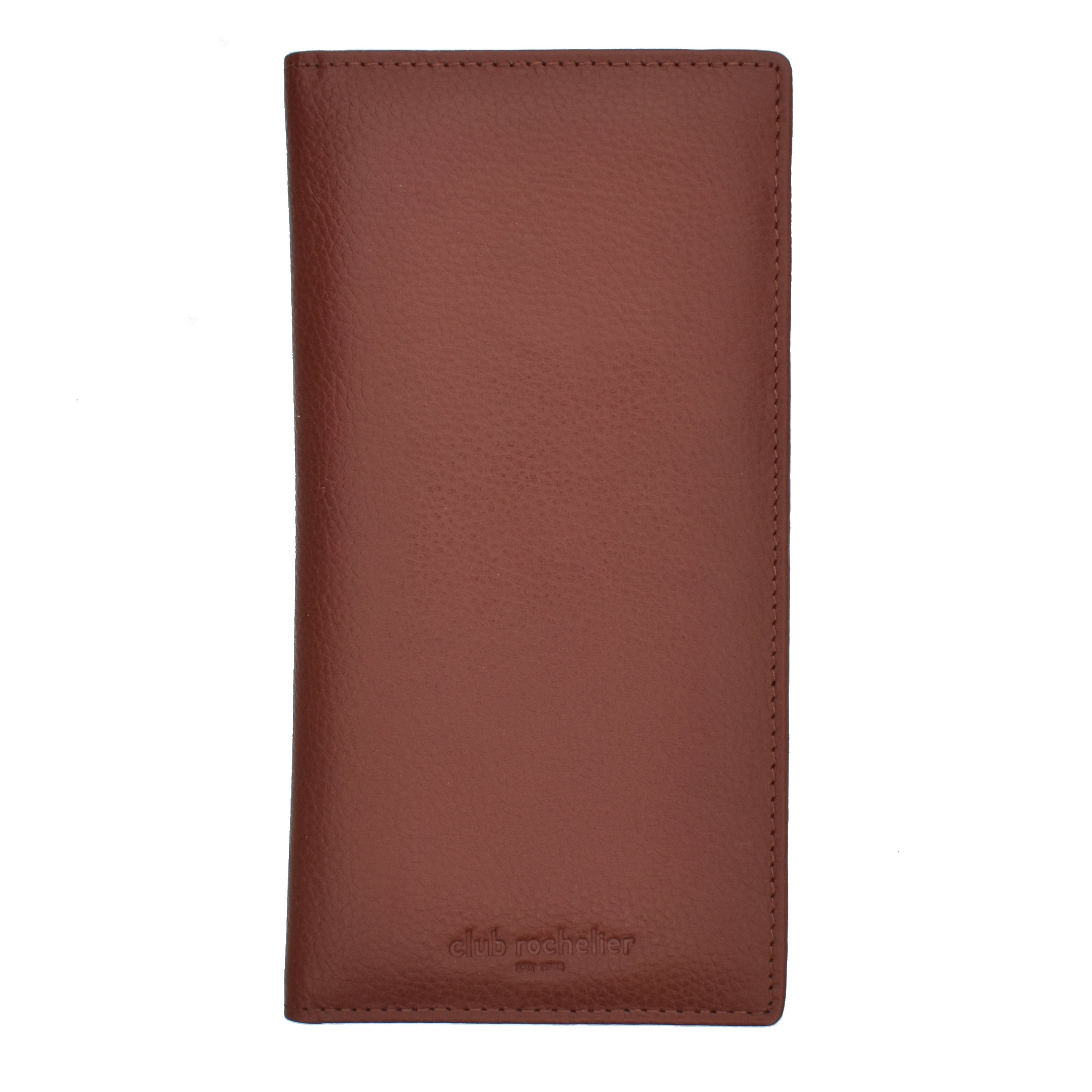 Ladies Cheque Book Clutch Wallet in genuine leather with vertical design, featuring credit card slots and RFID protection.