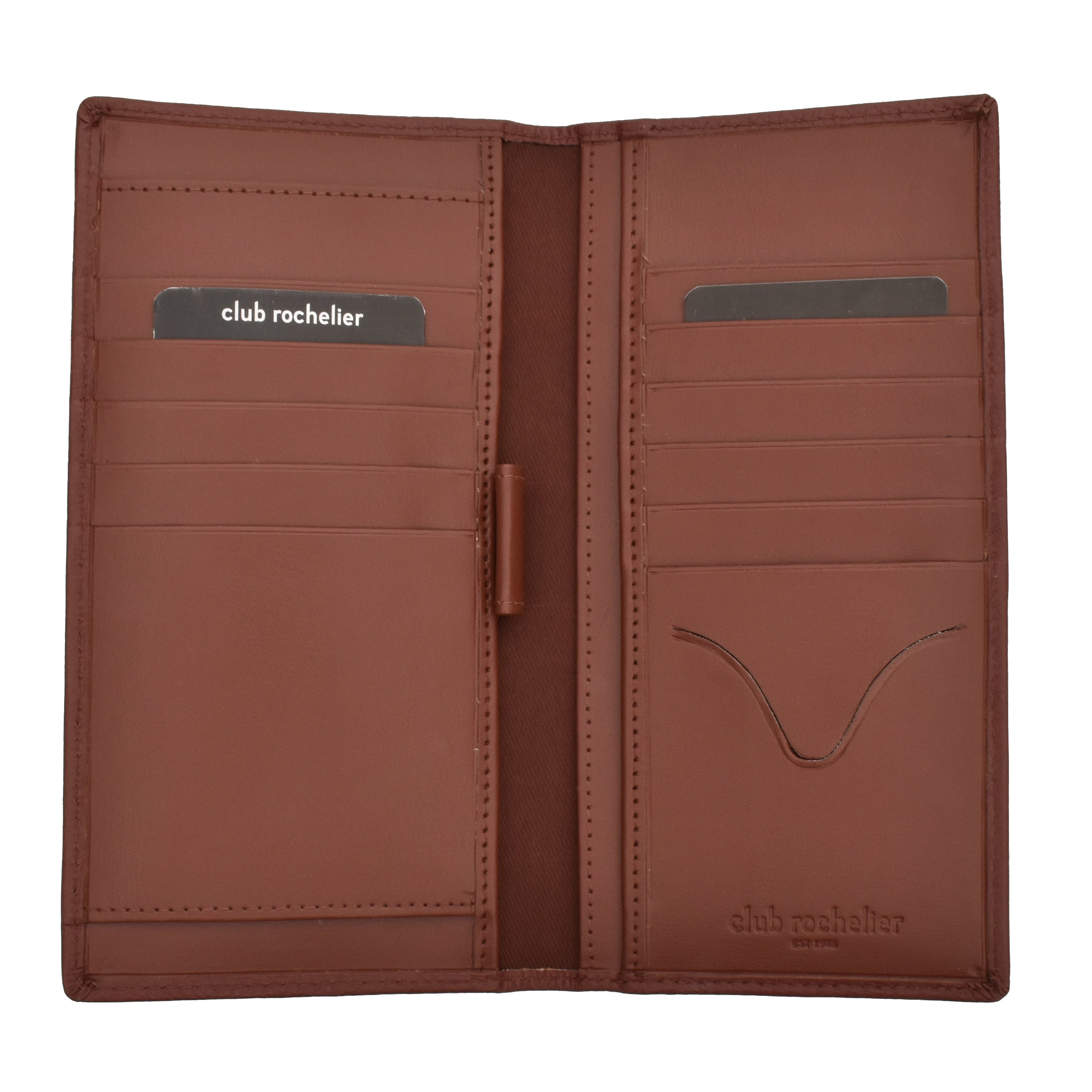 Ladies Cheque Book Clutch Wallet in genuine leather with vertical design, featuring credit card slots and RFID protection.