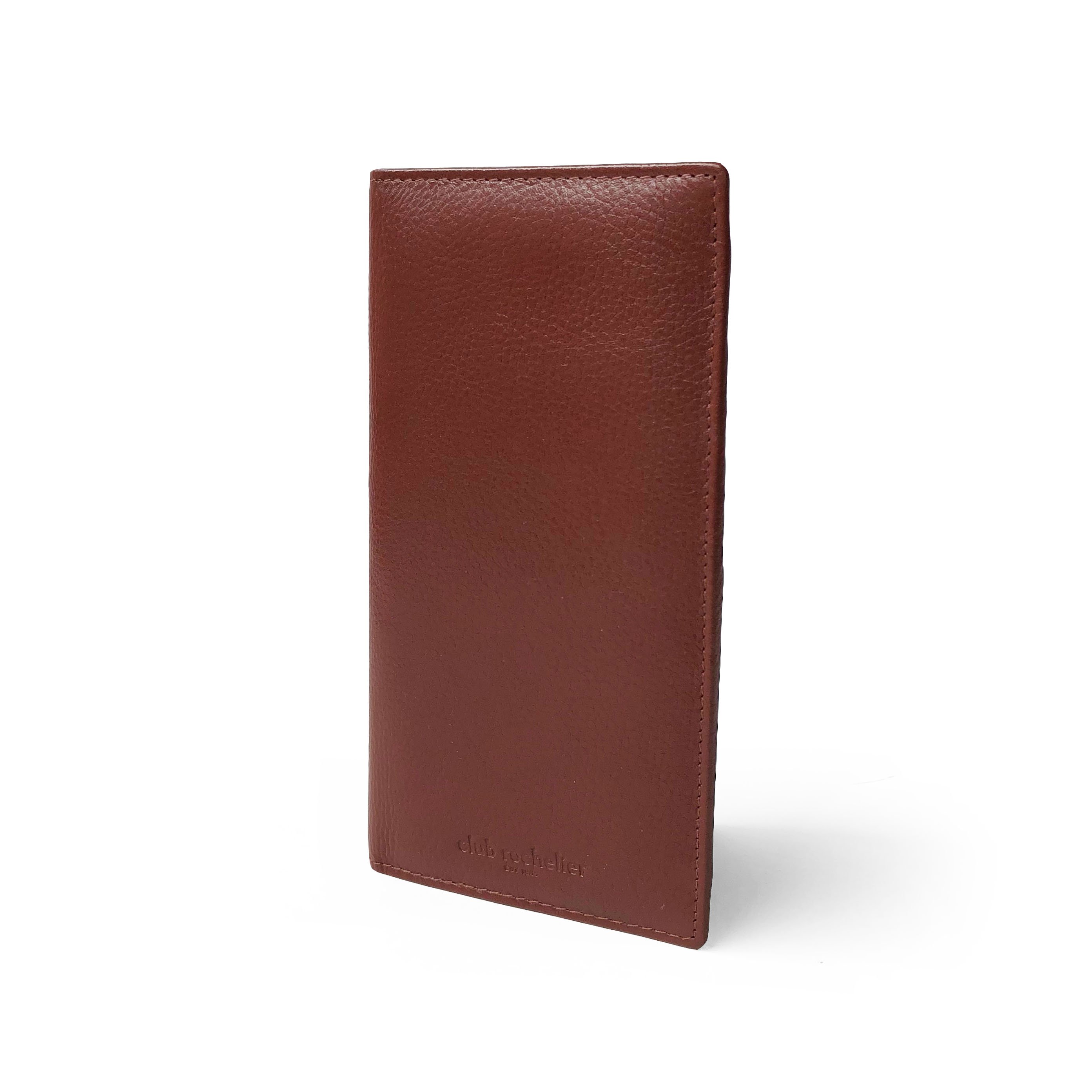 Ladies Cheque Book Clutch Wallet in genuine leather with vertical design, featuring credit card slots and RFID protection.