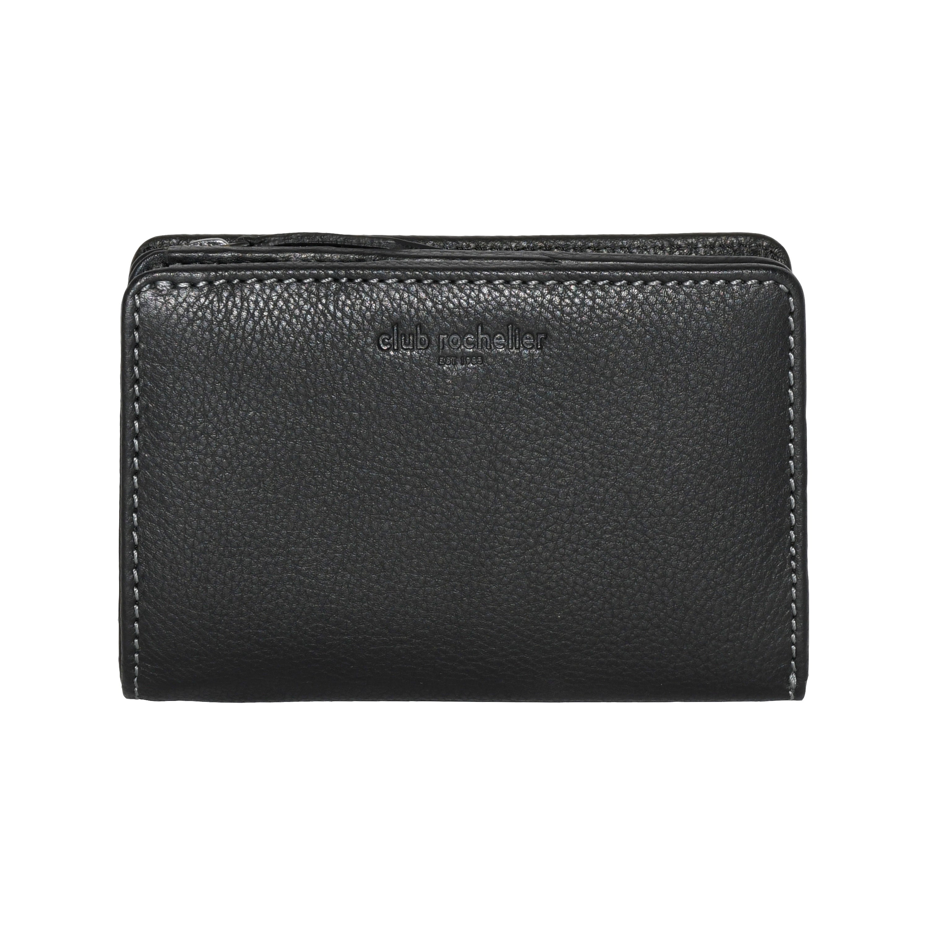 Ladies Full Leather Bifold Wallet in elegant design, featuring multiple card slots, ID window, and zippered coin pocket.