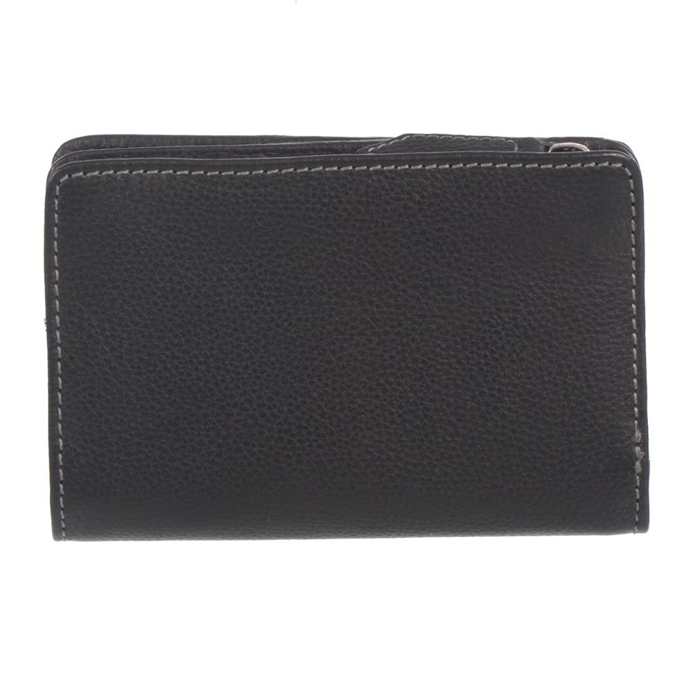 Ladies Full Leather Bifold Wallet in elegant design, featuring multiple card slots, ID window, and zippered coin pocket.