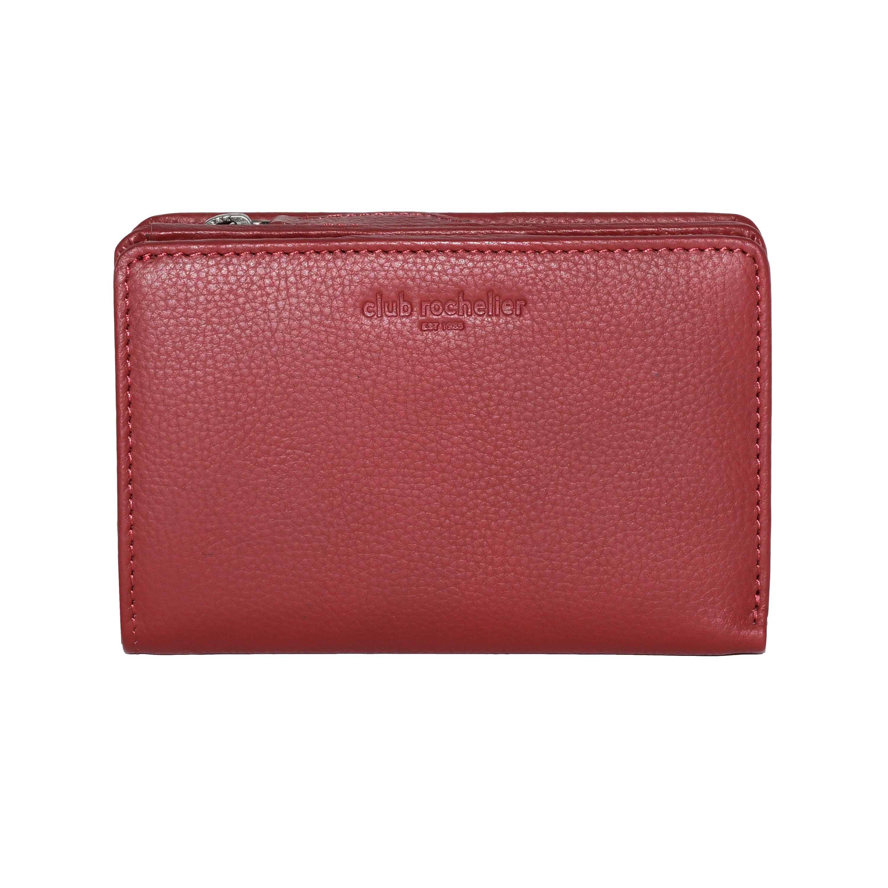 Ladies Full Leather Bifold Wallet in elegant design, featuring multiple card slots, ID window, and zippered coin pocket.