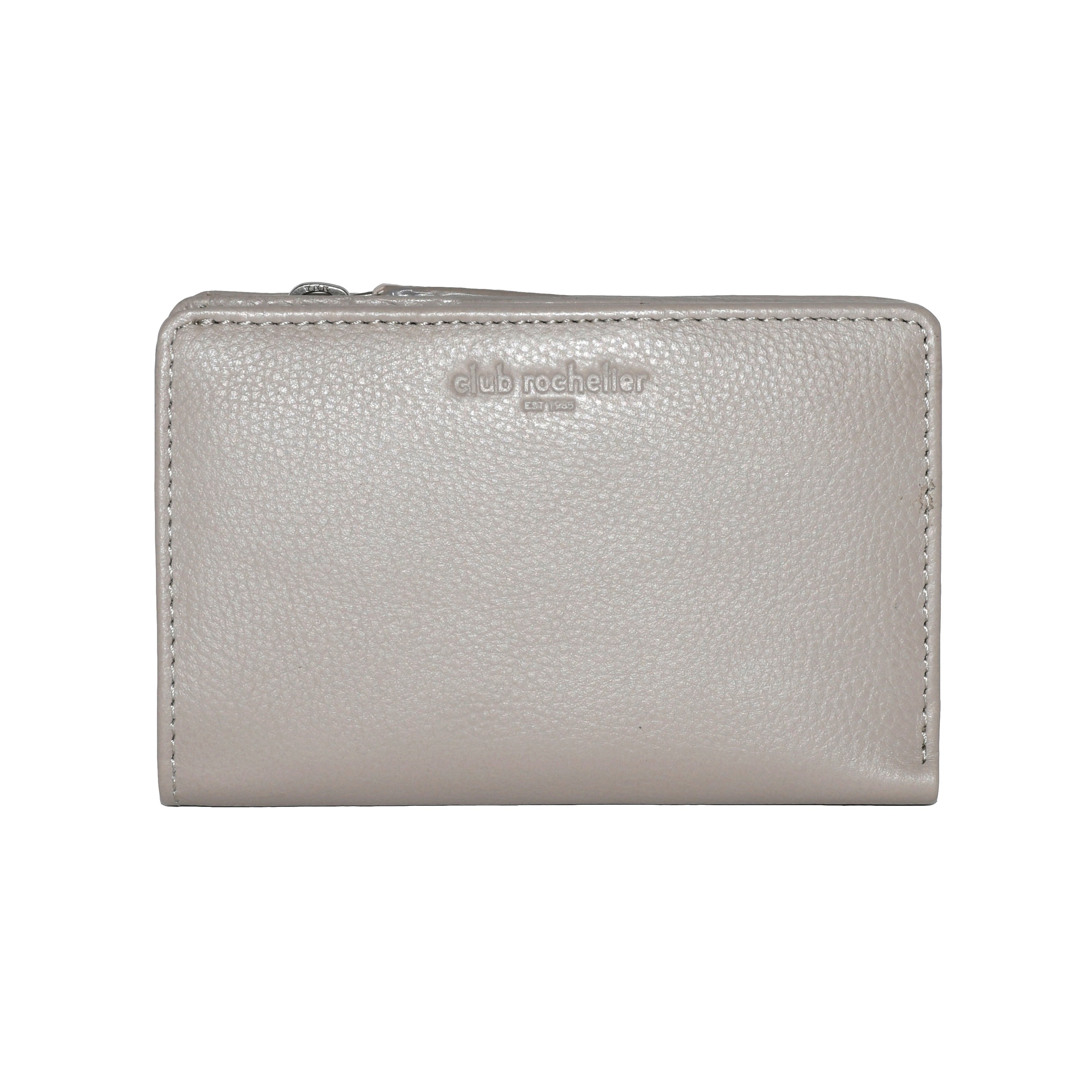 Ladies Full Leather Bifold Wallet in elegant design, featuring multiple card slots, ID window, and zippered coin pocket.