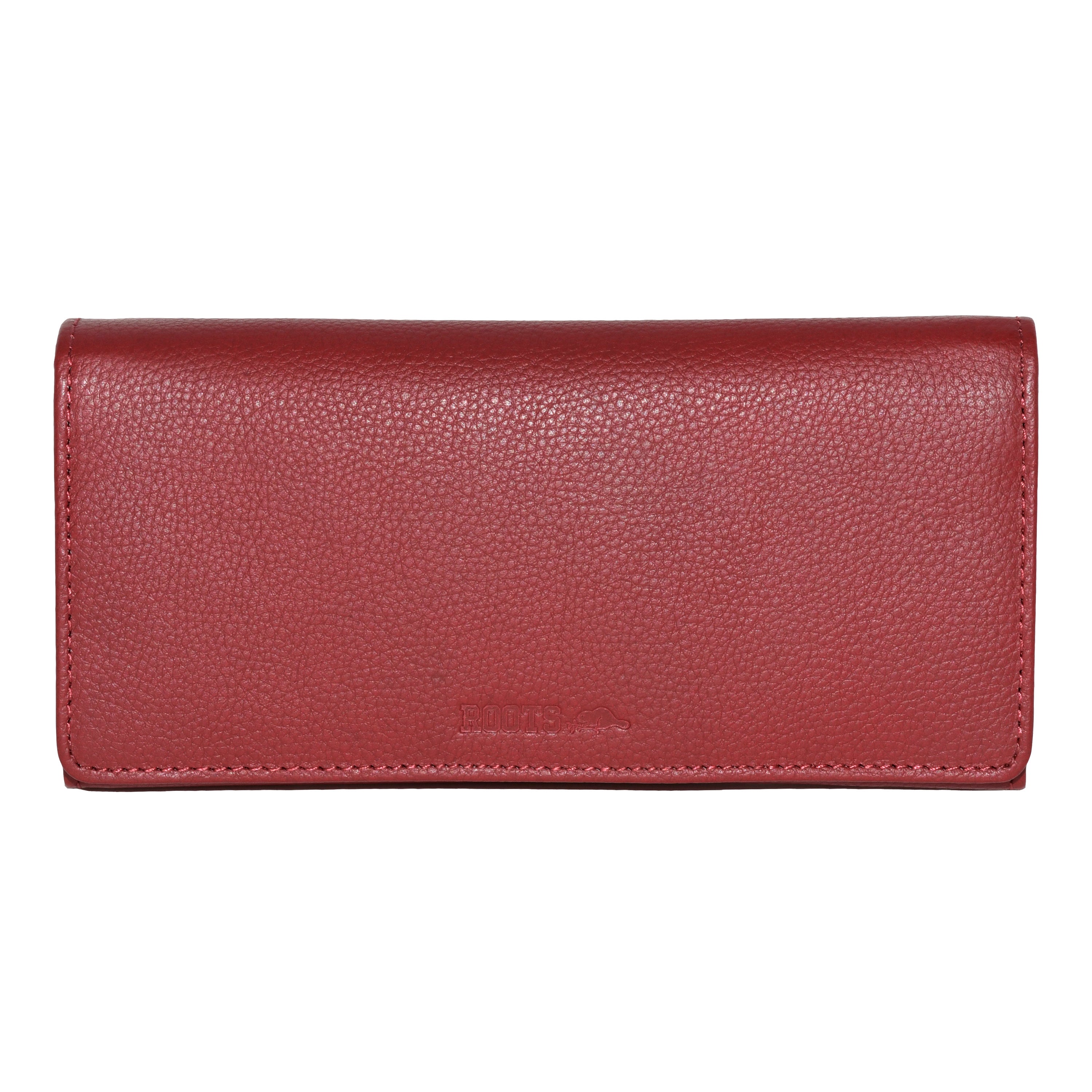 A stylish Ladies Leather Expander Clutch Wallet featuring 15 credit card slots, an ID window, expandable pockets, and secure zipper pockets.