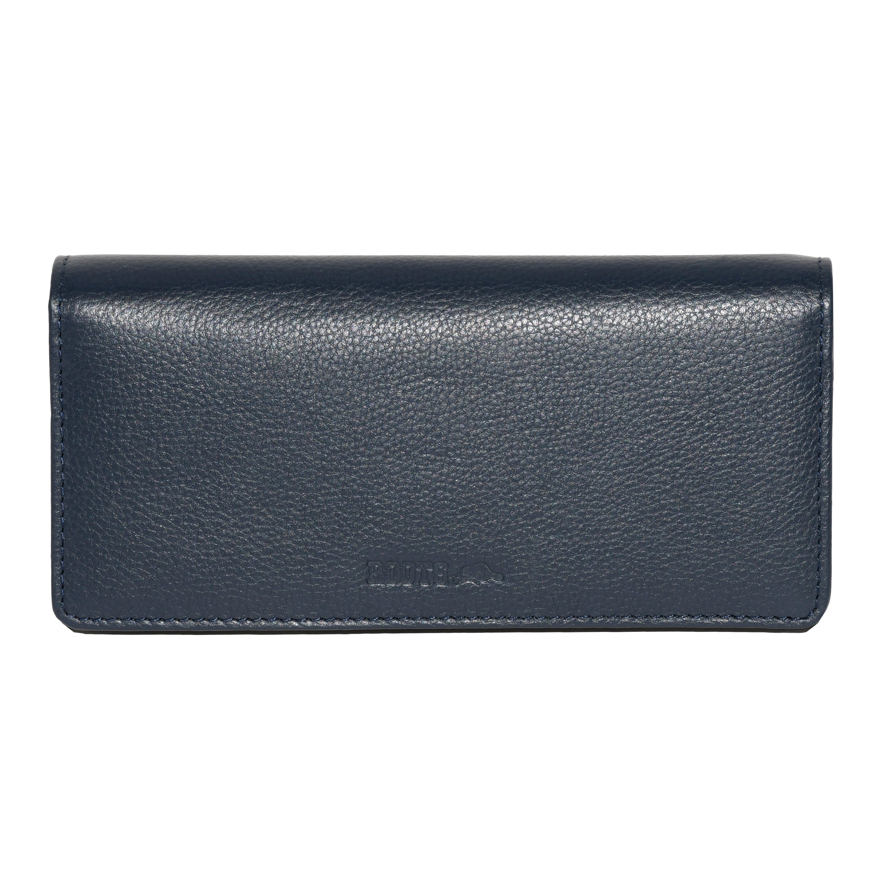 A stylish Ladies Leather Expander Clutch Wallet featuring 15 credit card slots, an ID window, expandable pockets, and secure zipper pockets.