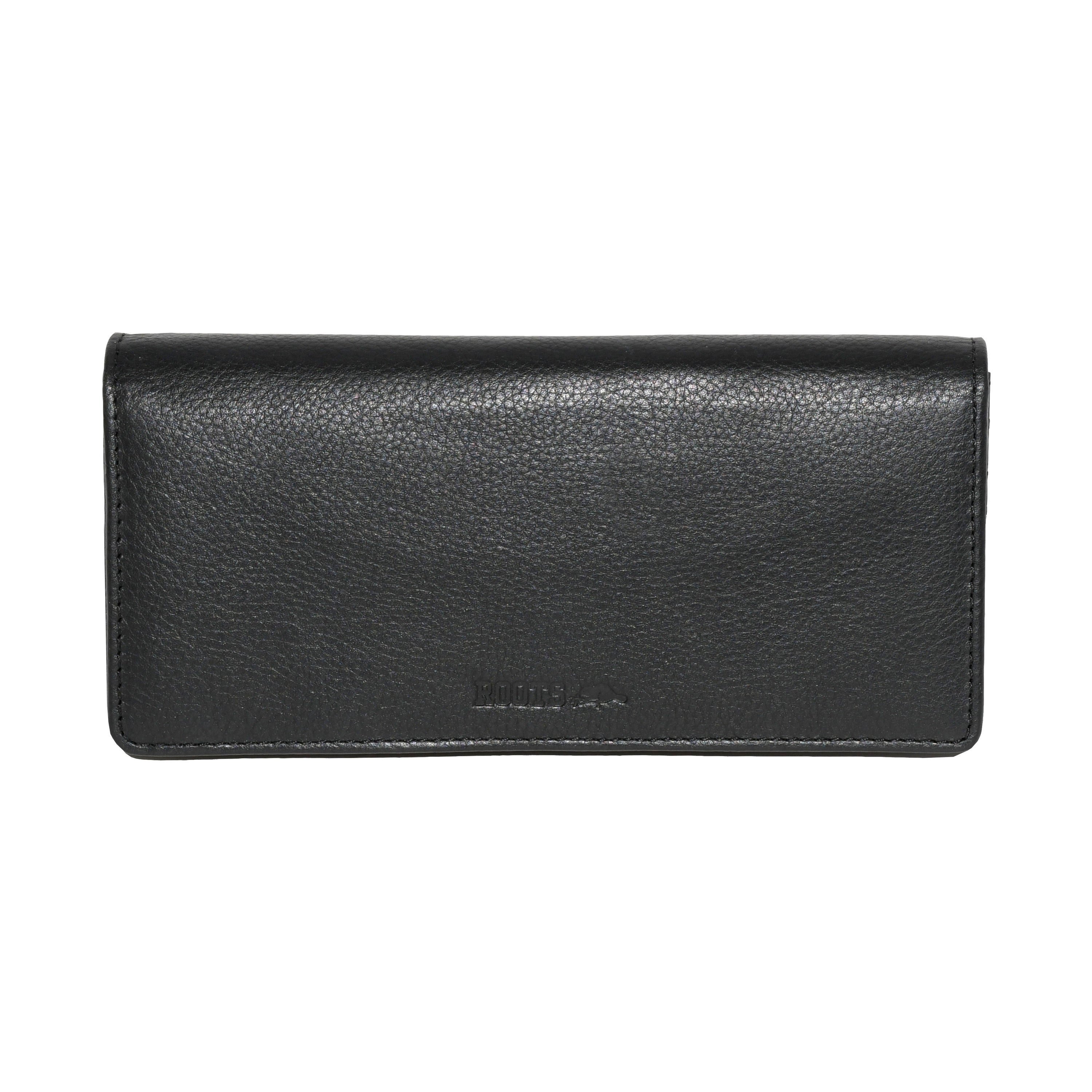 A stylish Ladies Leather Expander Clutch Wallet featuring 15 credit card slots, an ID window, expandable pockets, and secure zipper pockets.