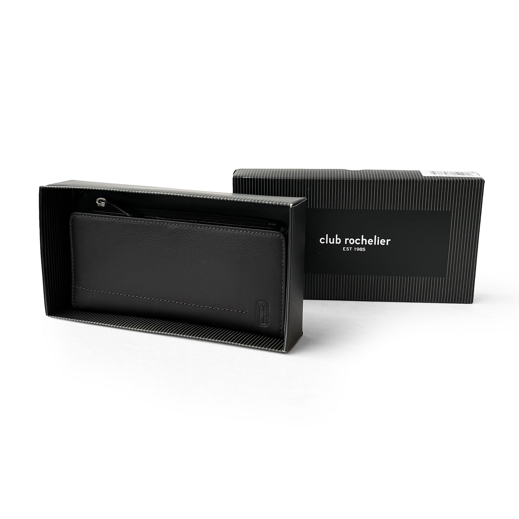 Ladies Slim Clutch Wallet with Top Zipper featuring RFID protection, card slots, and ID windows in a stylish design.