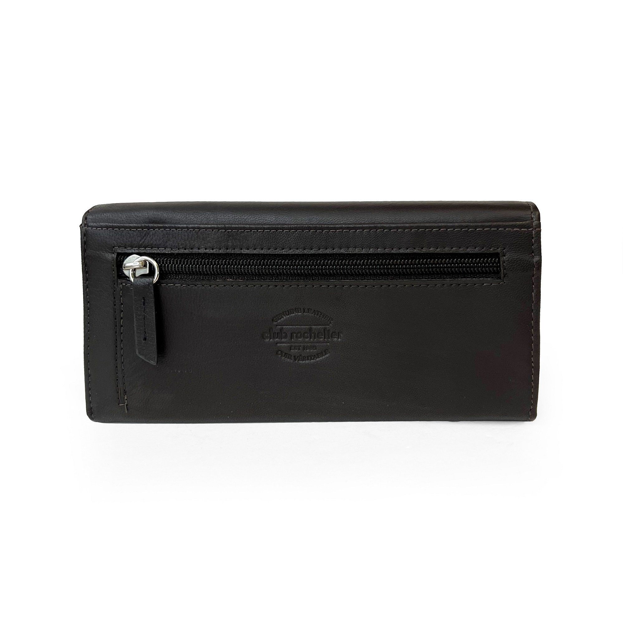 Ladies Slim Fold Wallet by Club Rochelier featuring RFID protection, multiple card slots, and a stylish design.