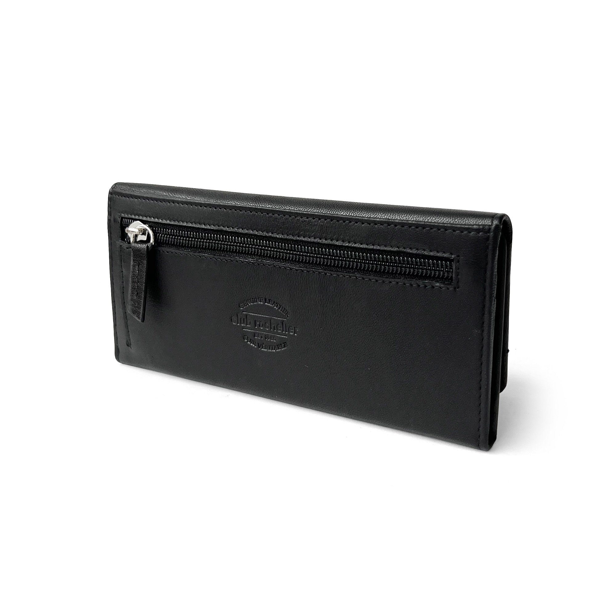 Ladies Slim Fold Wallet by Club Rochelier featuring RFID protection, multiple card slots, and a stylish design.