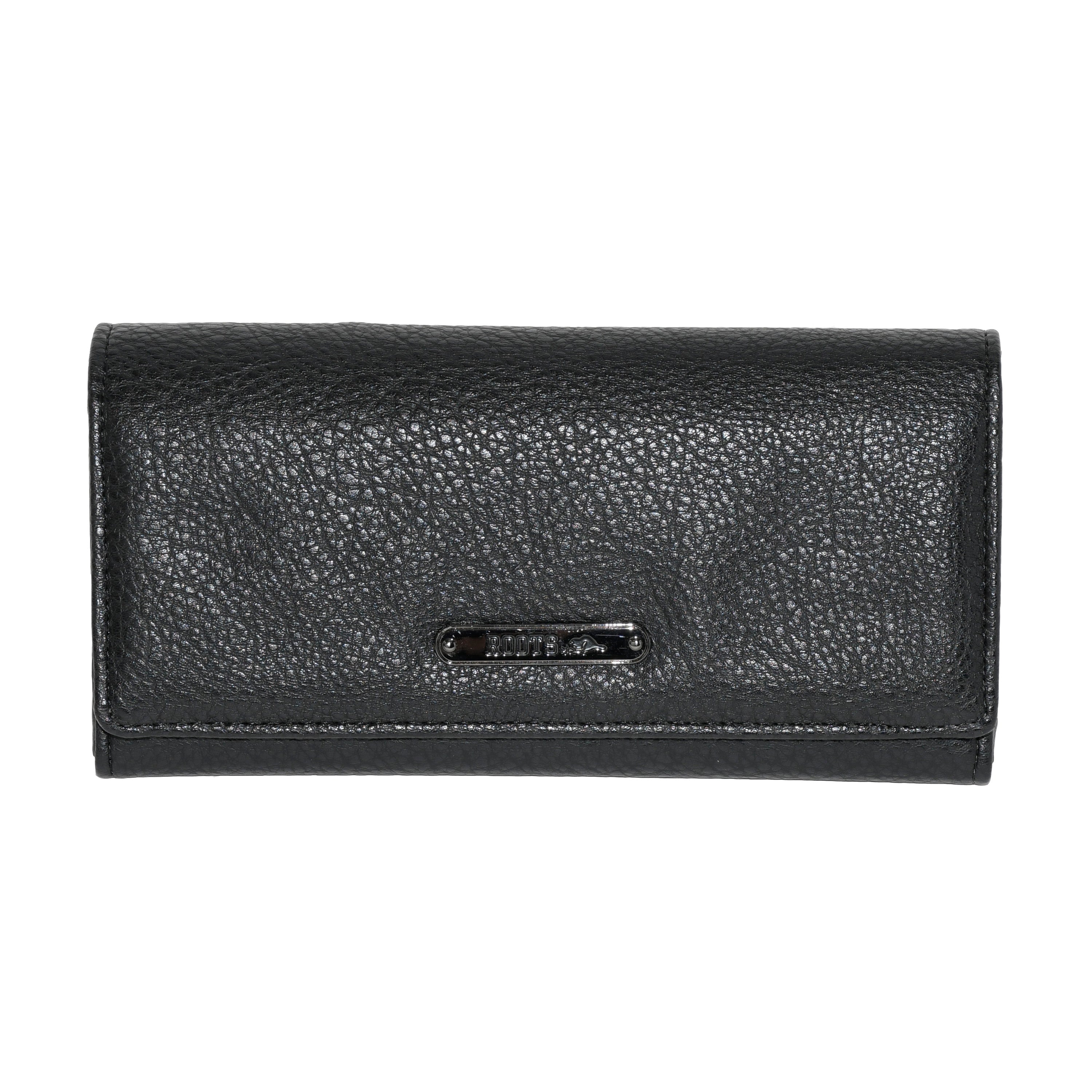 Ladies Slim Trifold Clutch Wallet in stylish design with multiple card slots and a zipper pocket, made from durable Polyurethane material.