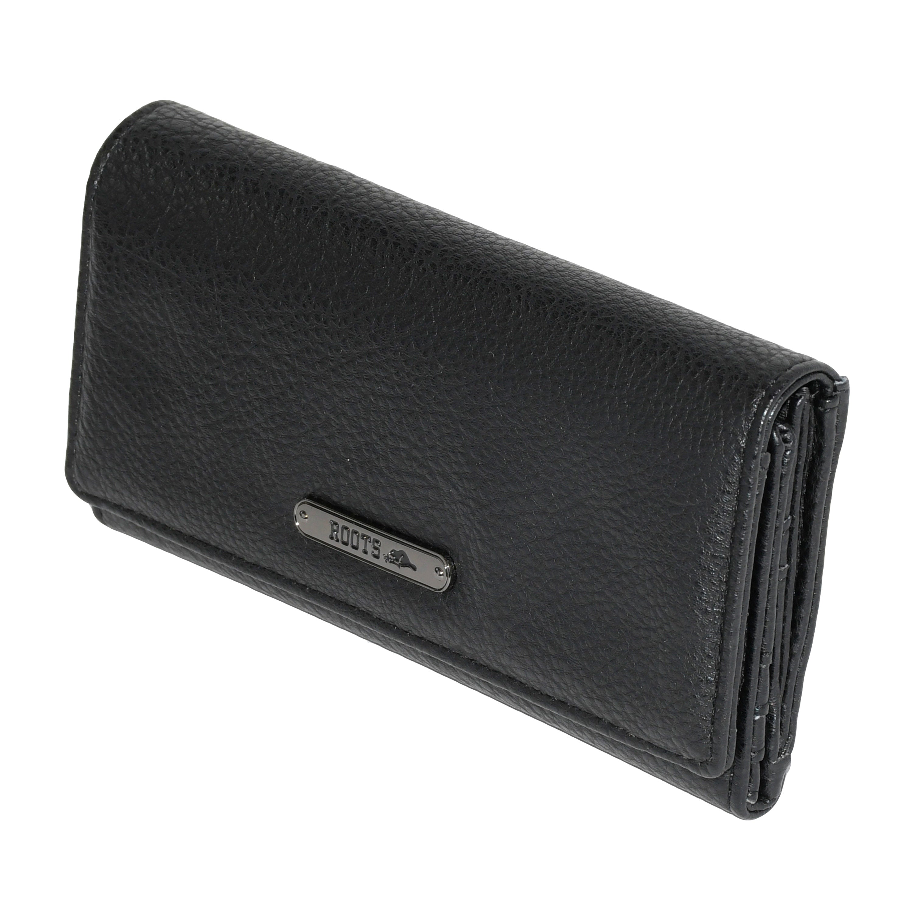 Ladies Slim Trifold Clutch Wallet in stylish design with multiple card slots and a zipper pocket, made from durable Polyurethane material.