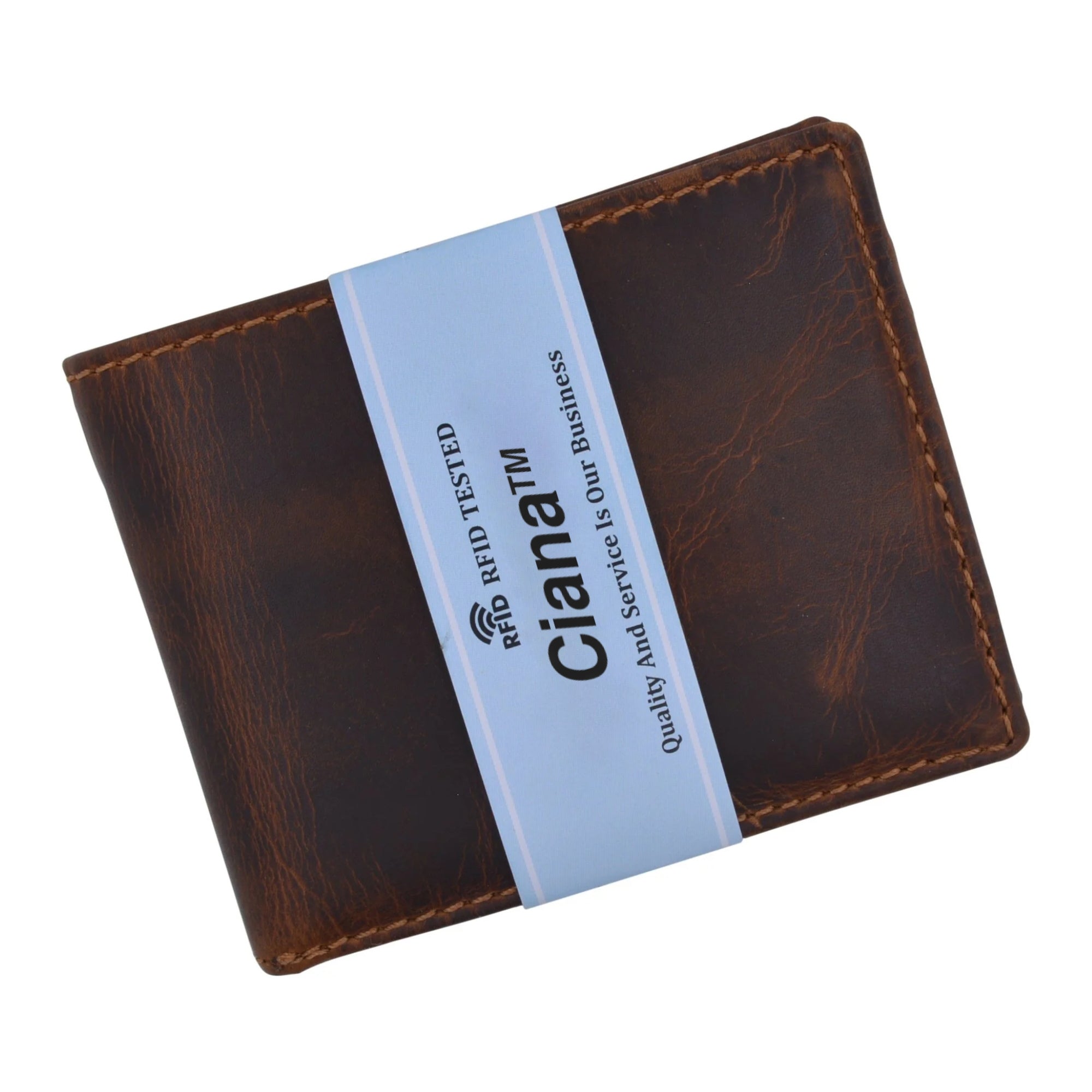 Large Genuine Leather RFID Blocking Bifold Wallet showcasing its sleek design and multiple compartments.