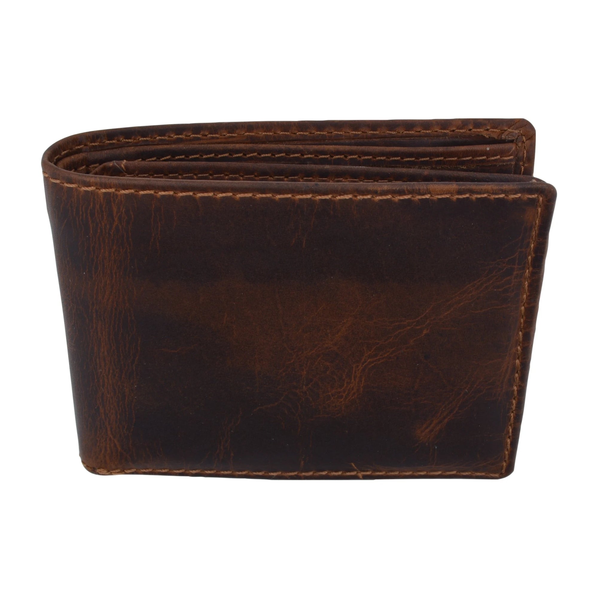 Large Genuine Leather RFID Blocking Bifold Wallet showcasing its sleek design and multiple compartments.