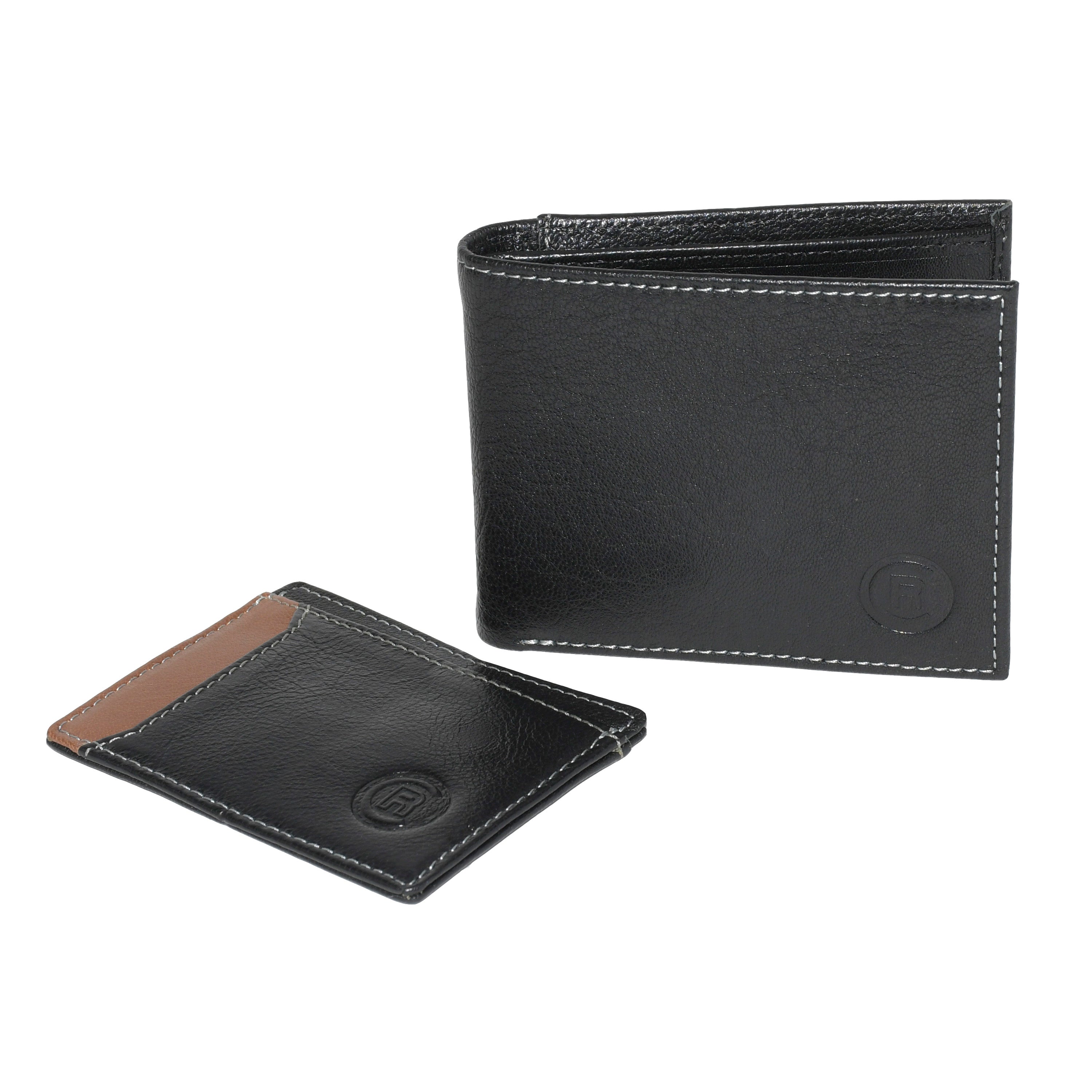 Men's Billfold wallet made of genuine leather with removable card holder, showcasing its sleek design and organizational features.