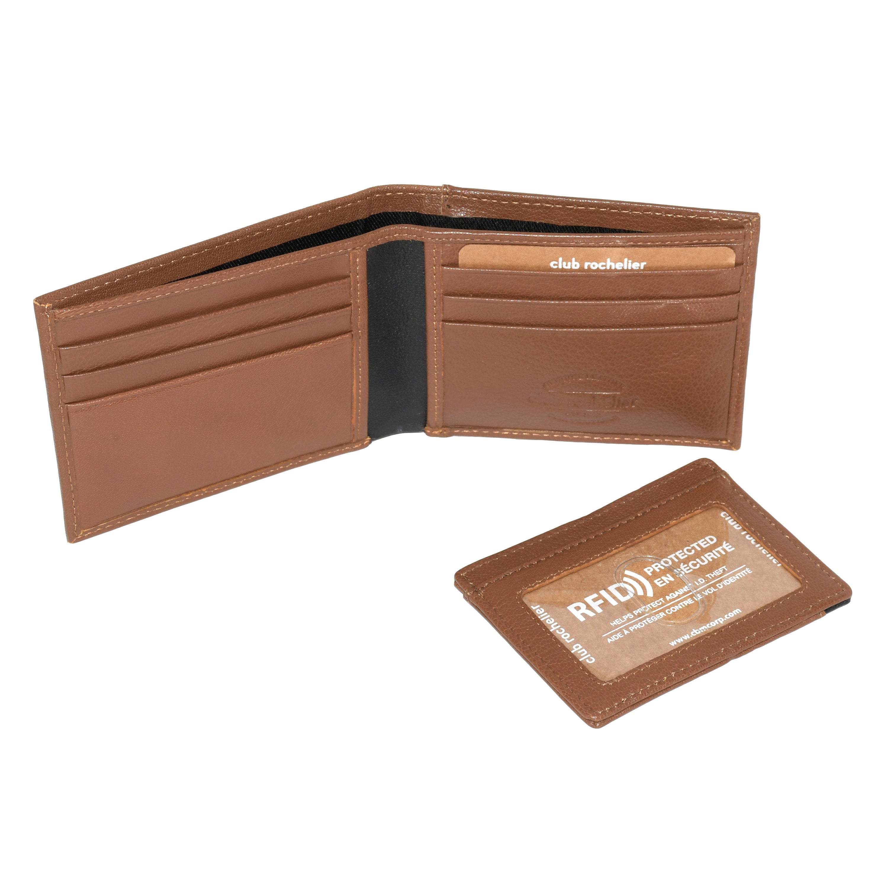 Men's Billfold wallet made of genuine leather with removable card holder, showcasing its sleek design and organizational features.