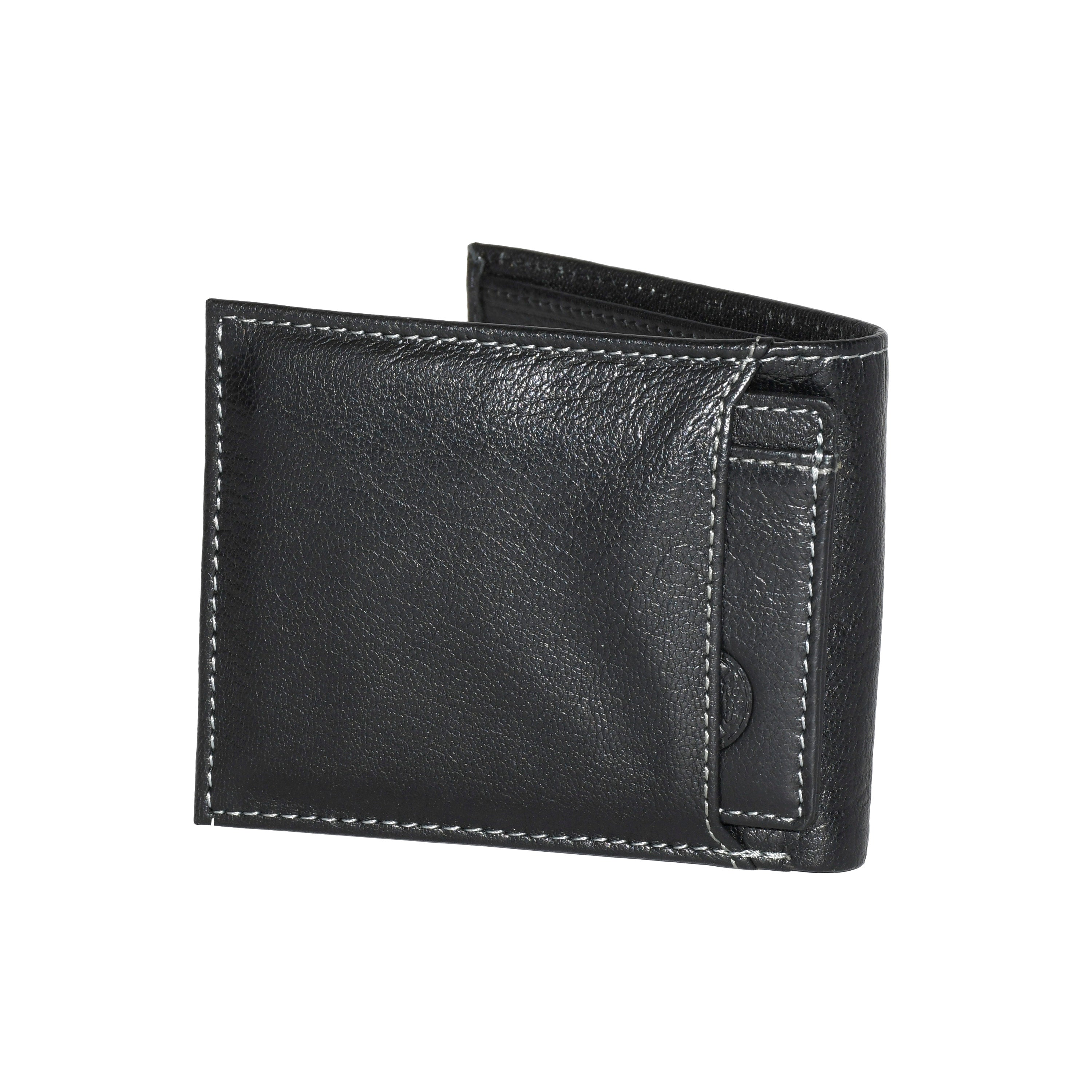 Men's Billfold wallet made of genuine leather with removable card holder, showcasing its sleek design and organizational features.