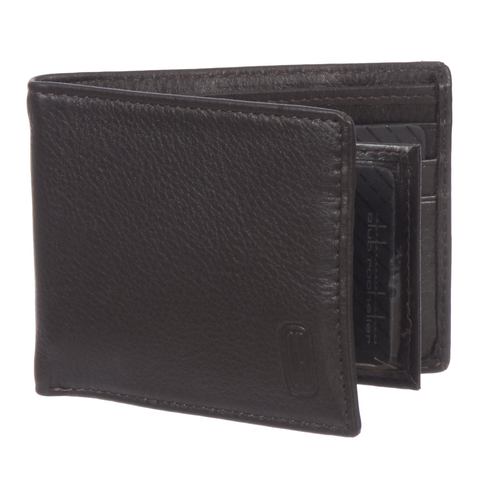 Men's Leather Slim Fold Wallet featuring 6 credit card slots, 2 ID windows, and a stylish CR embossed logo.