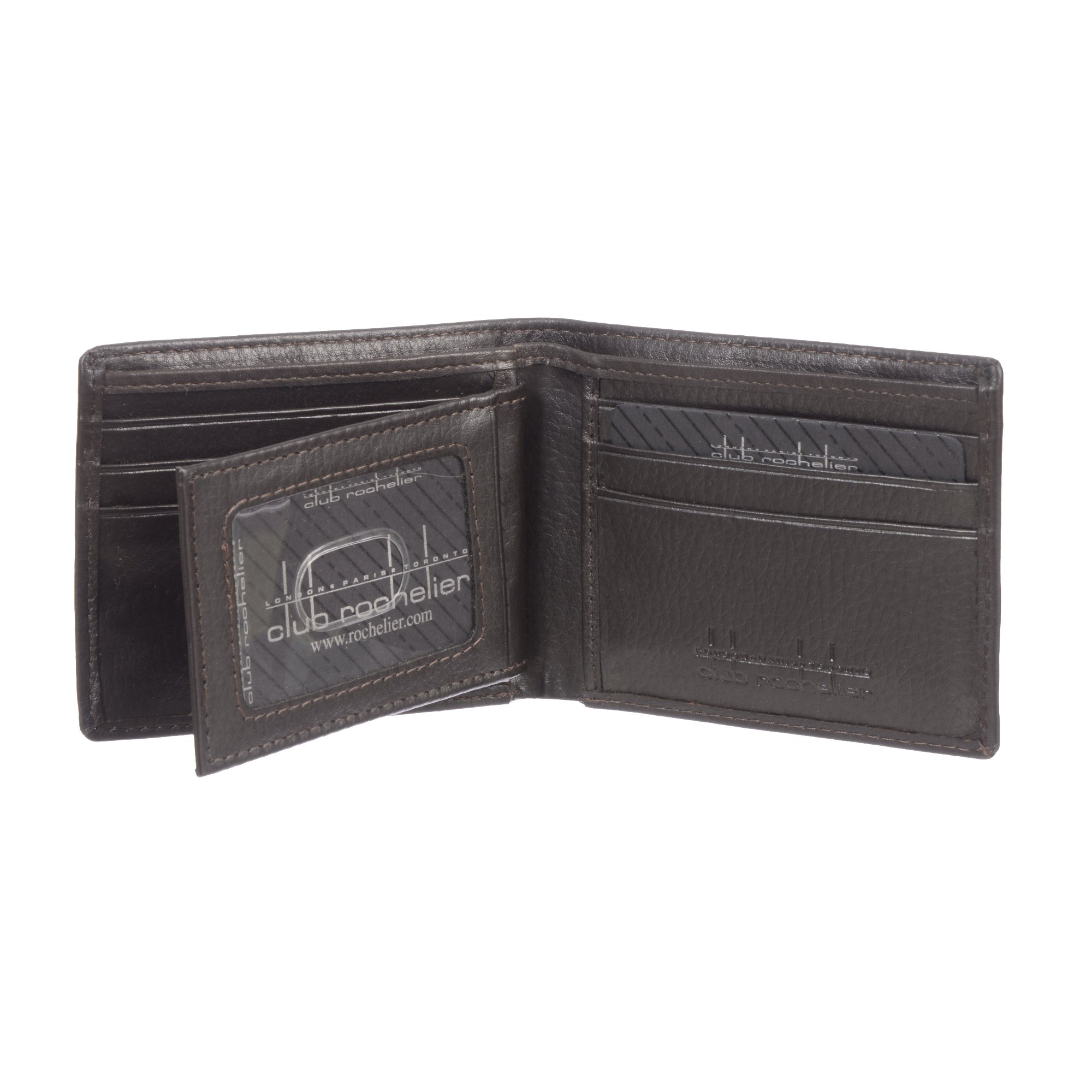 Men's Leather Slim Fold Wallet featuring 6 credit card slots, 2 ID windows, and a stylish CR embossed logo.