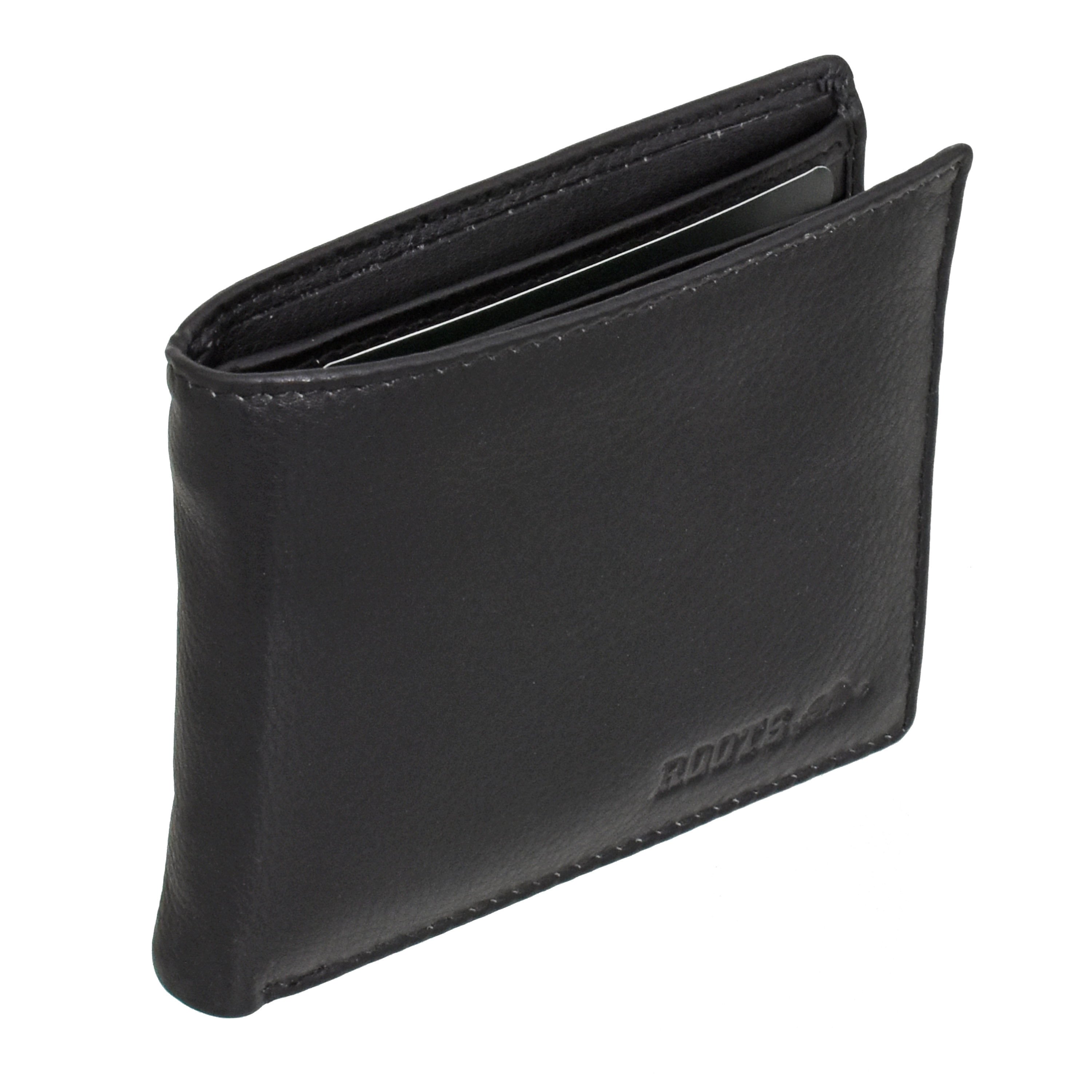 Men's Leather Slimfold RFID Wallet featuring a removable passcase, showcasing multiple card slots and a billfold divider.