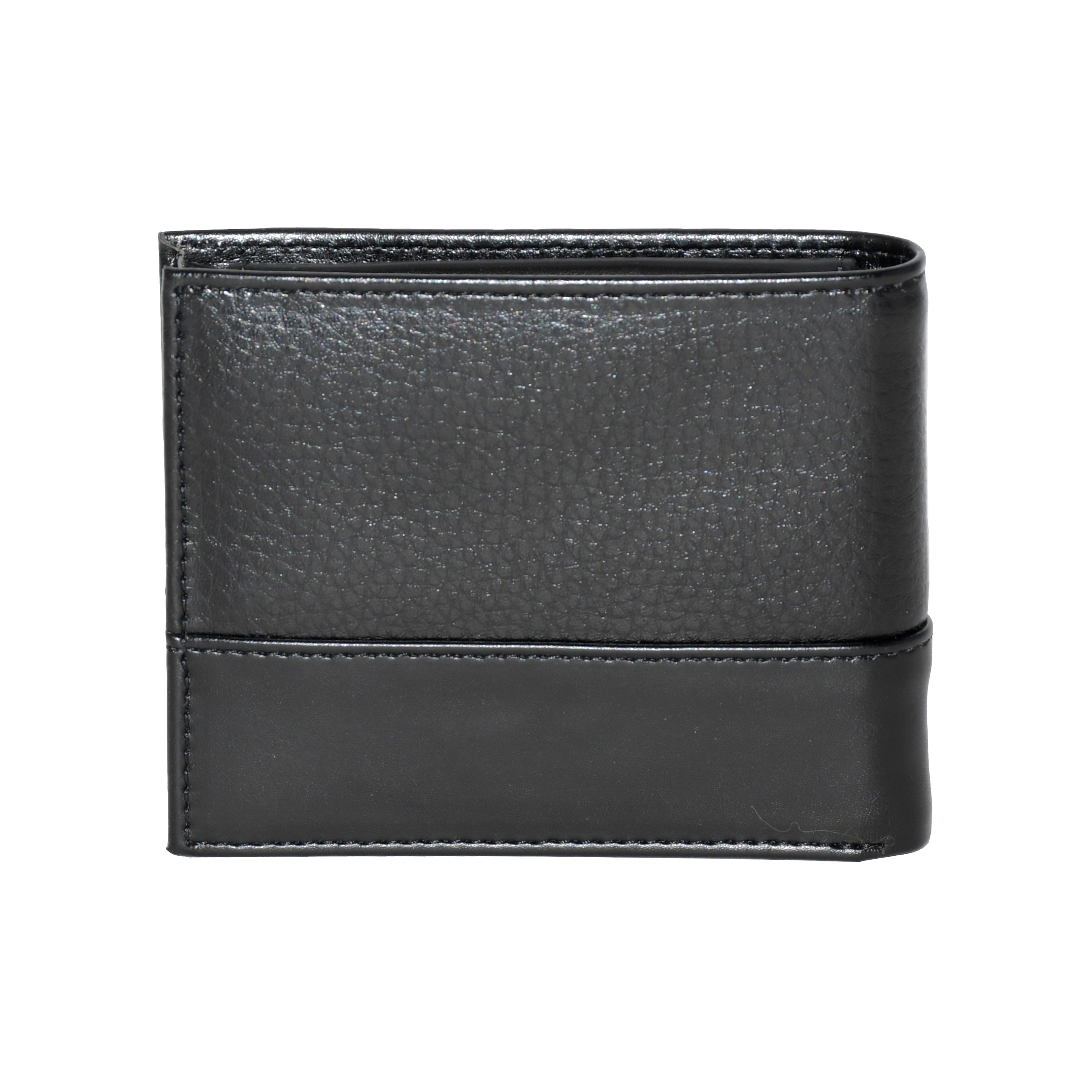 Men's Slim Billfold Wallet in durable polyurethane with sleek design, featuring credit card slots and bill compartment.