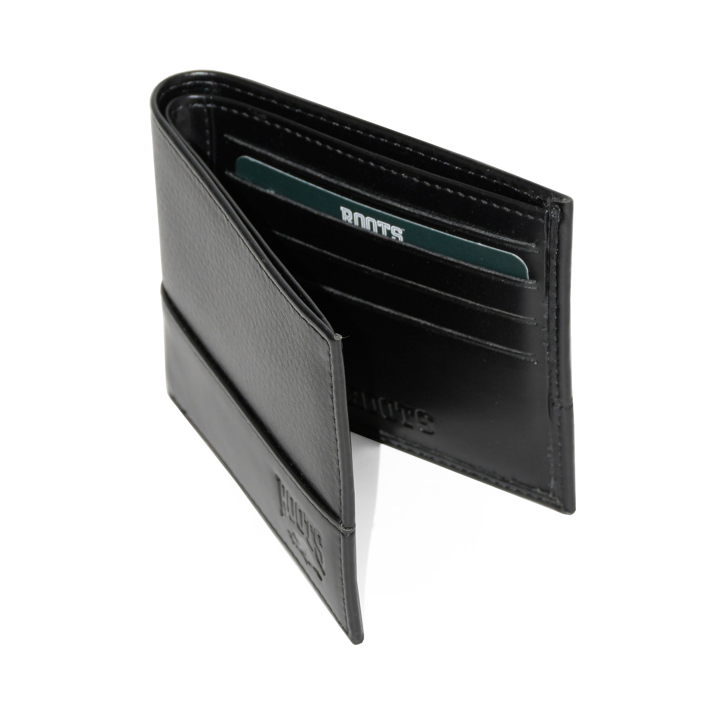 Men's Slim Billfold Wallet in durable polyurethane with sleek design, featuring credit card slots and bill compartment.