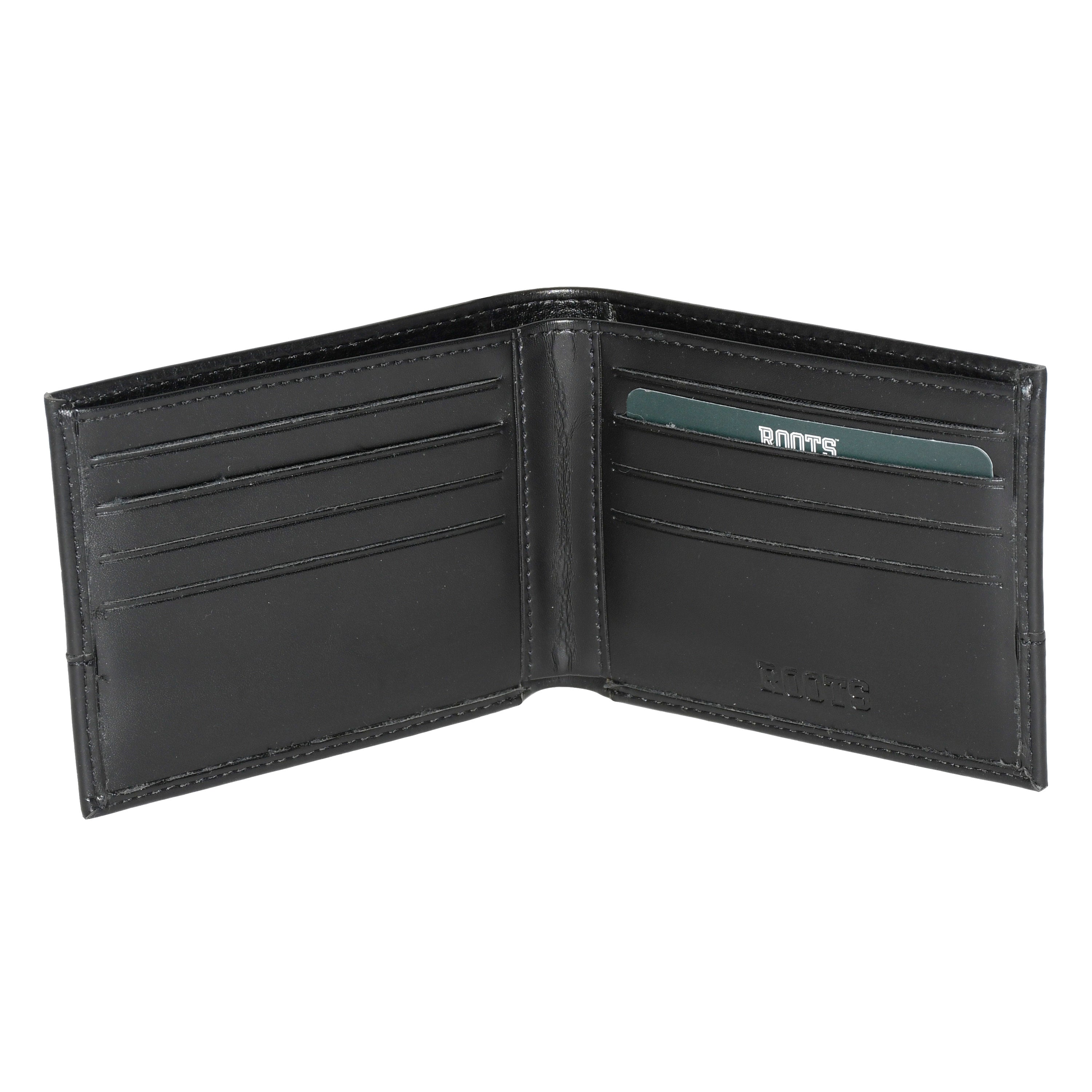 Men's Slim Billfold Wallet in durable polyurethane with sleek design, featuring credit card slots and bill compartment.