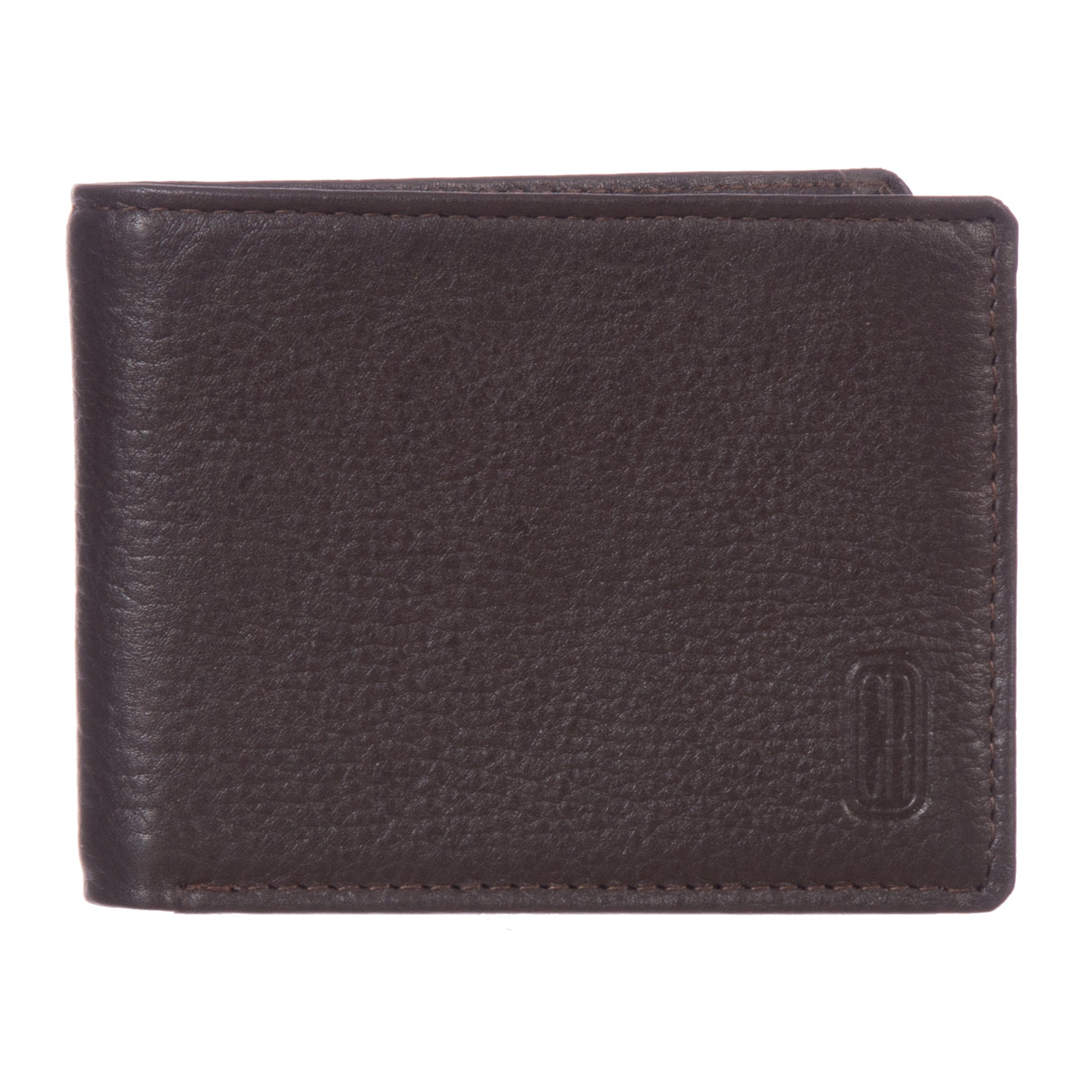 Men's Slim Fold Wallet in black leather with embossed design, featuring multiple card slots and ID windows.