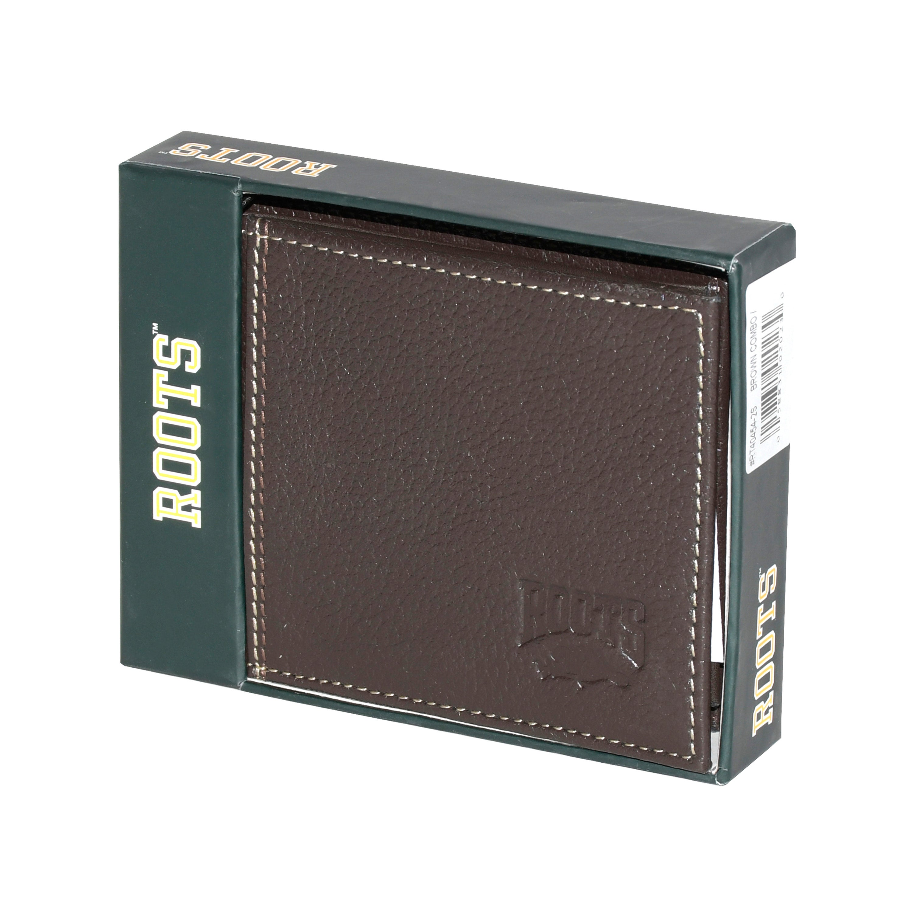 Men's Slim Wallet from ROOTS Midland Collection in durable man-made leather, featuring multiple card slots and a minimalist design.