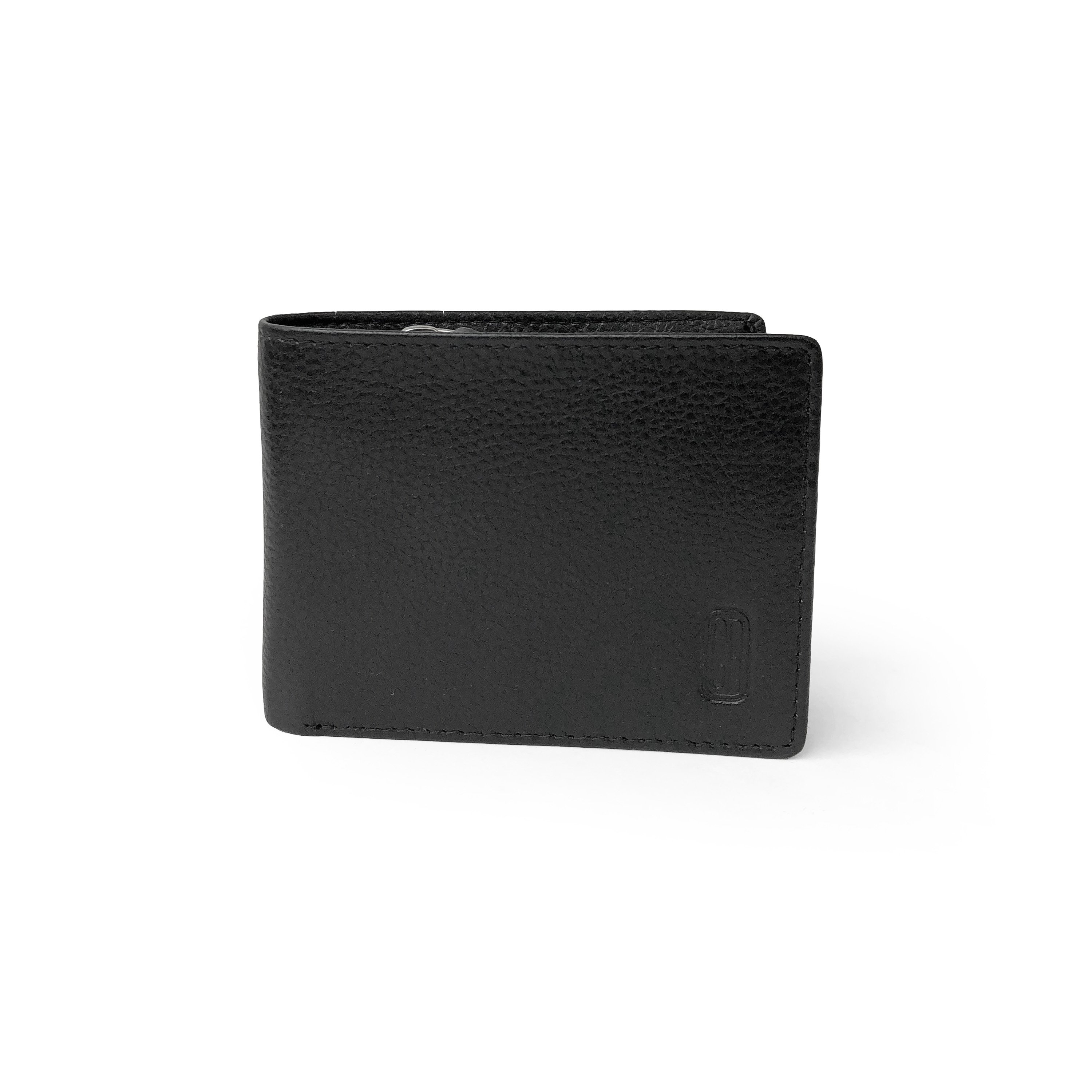 Men's slim leather wallet featuring a zippered coin pocket and multiple card slots, showcasing its stylish and functional design.