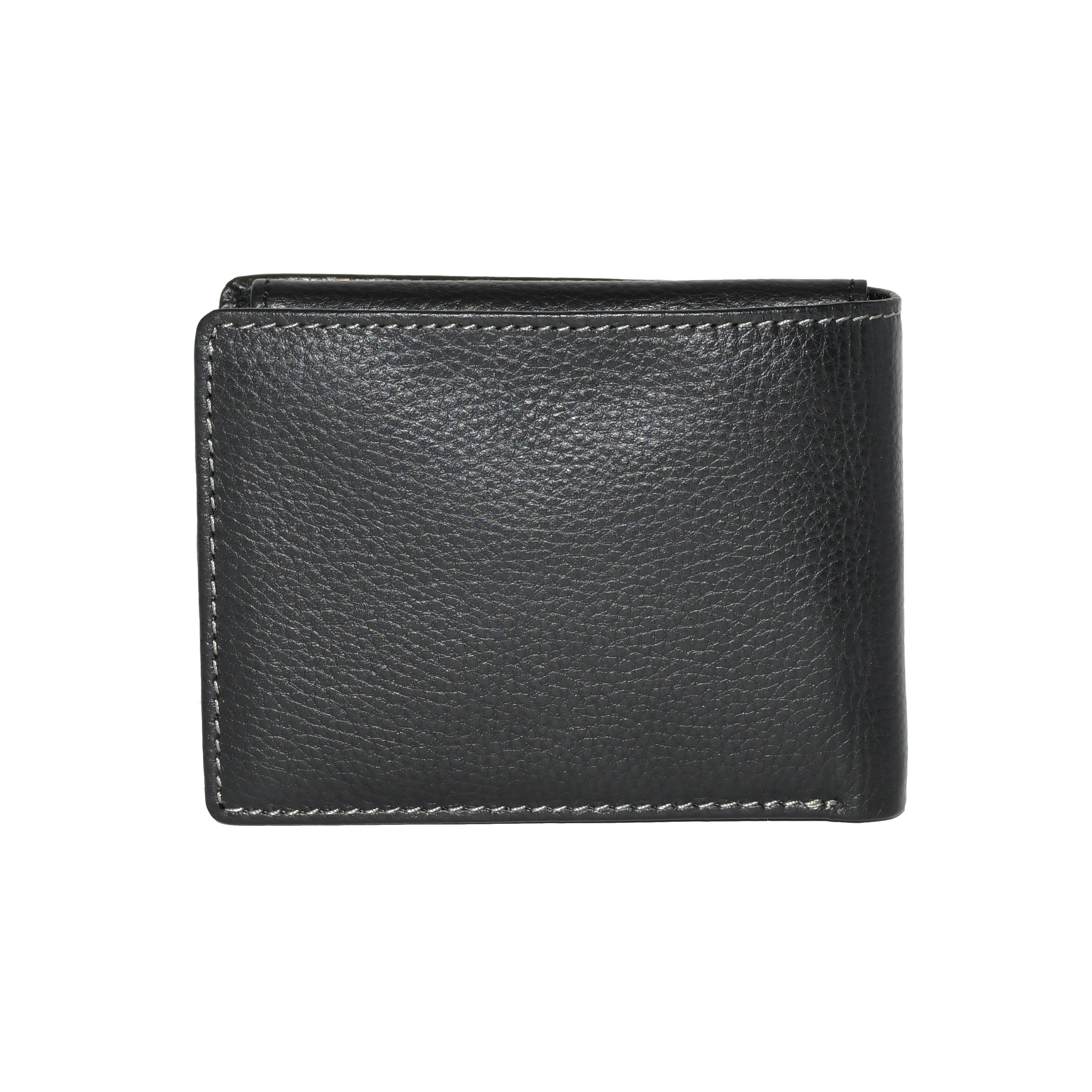 Men's Slimfold Wallet in genuine leather with removable ID holder, featuring multiple card slots and RFID protection.