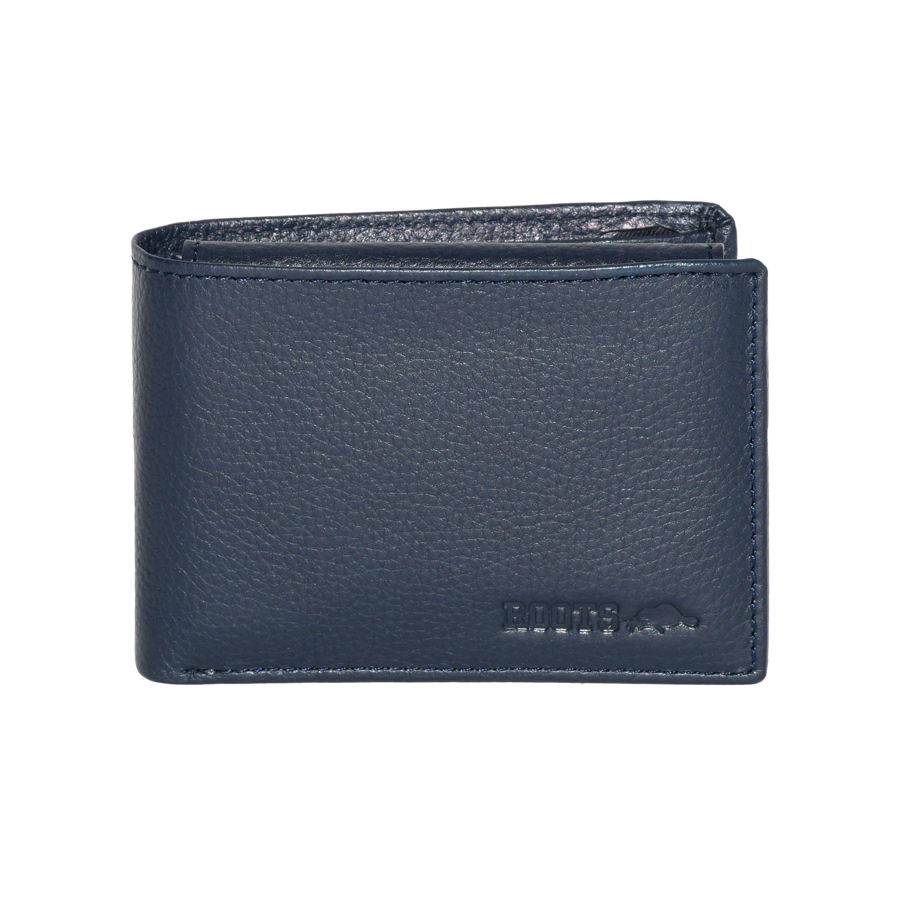 Men's Slimfold Wallet with Removable ID featuring RFID protection, 10 credit card slots, and stylish colour block design.