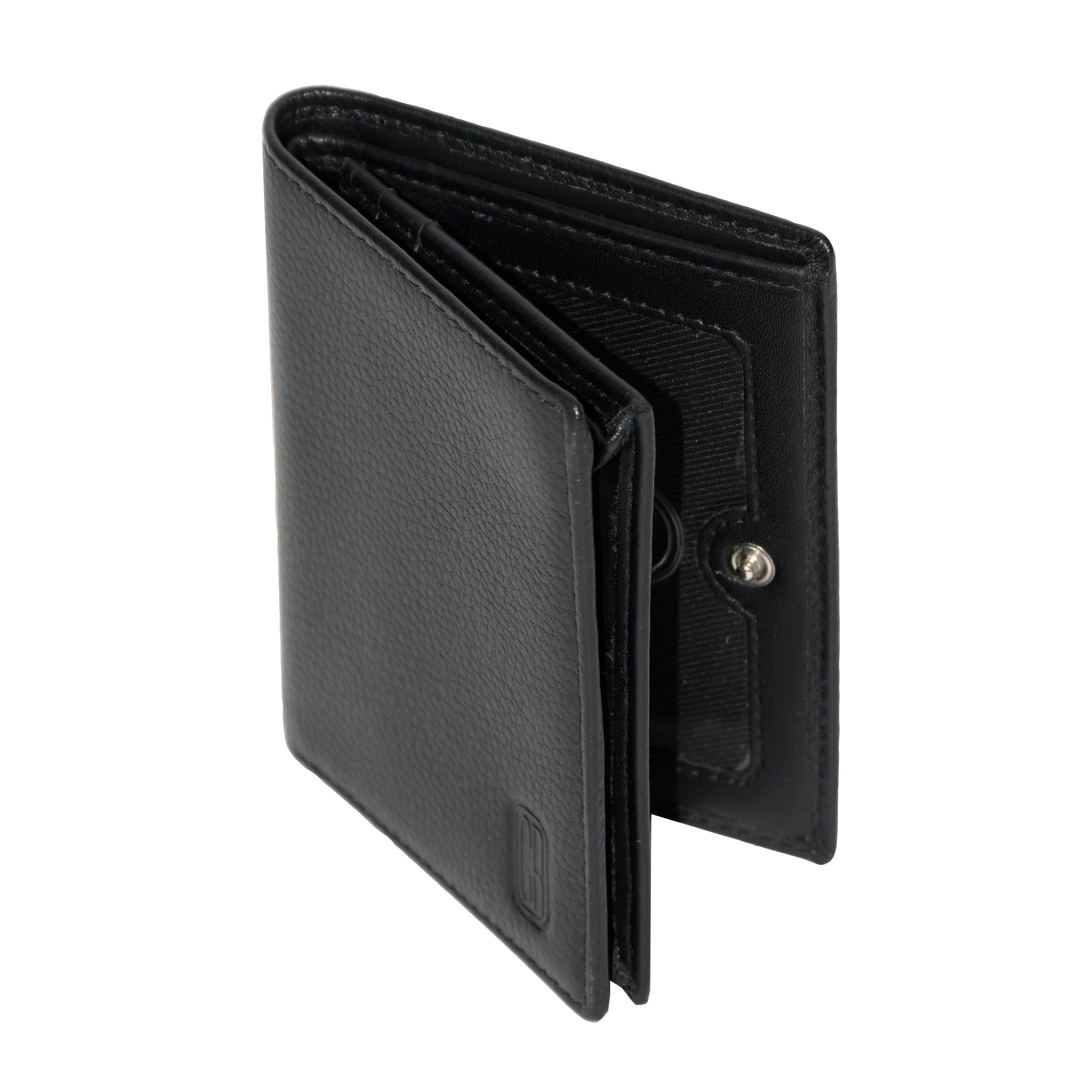 Men's Snap Cardholder and Billfold Wallet in sleek leather, featuring credit card slots, ID window, and bill compartment.