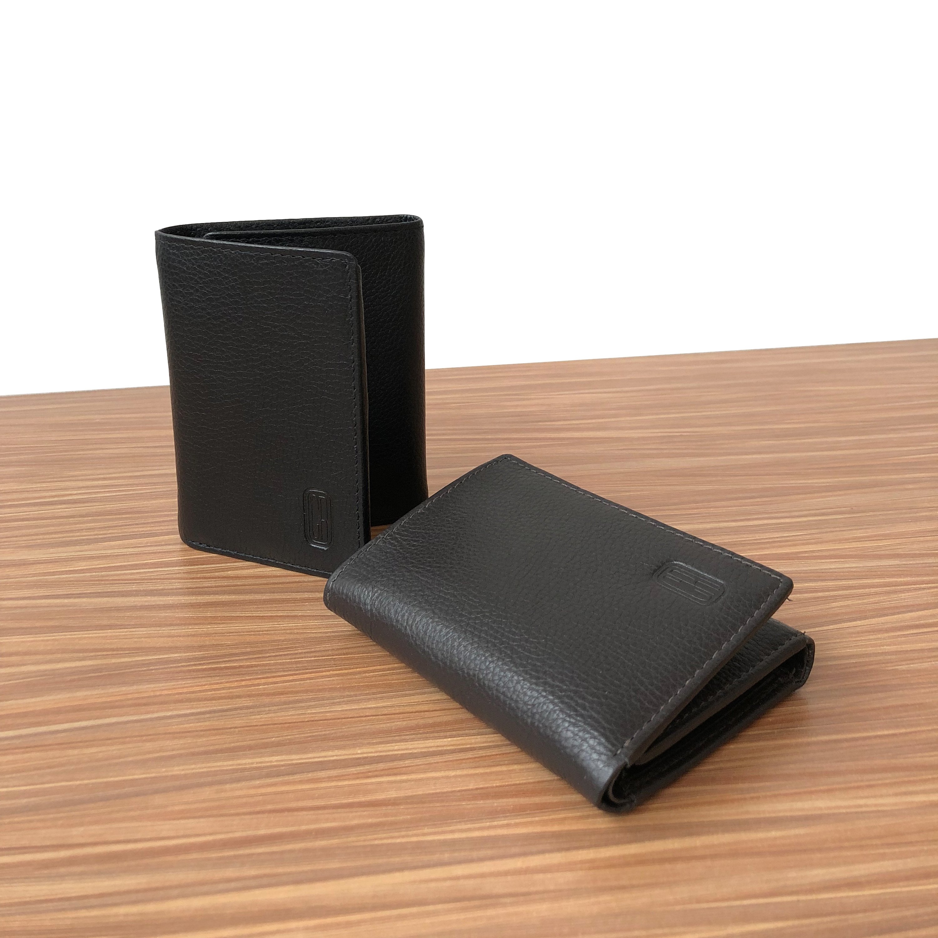 Men's Trifold Wallet made of genuine leather with multiple card slots and a sleek design.