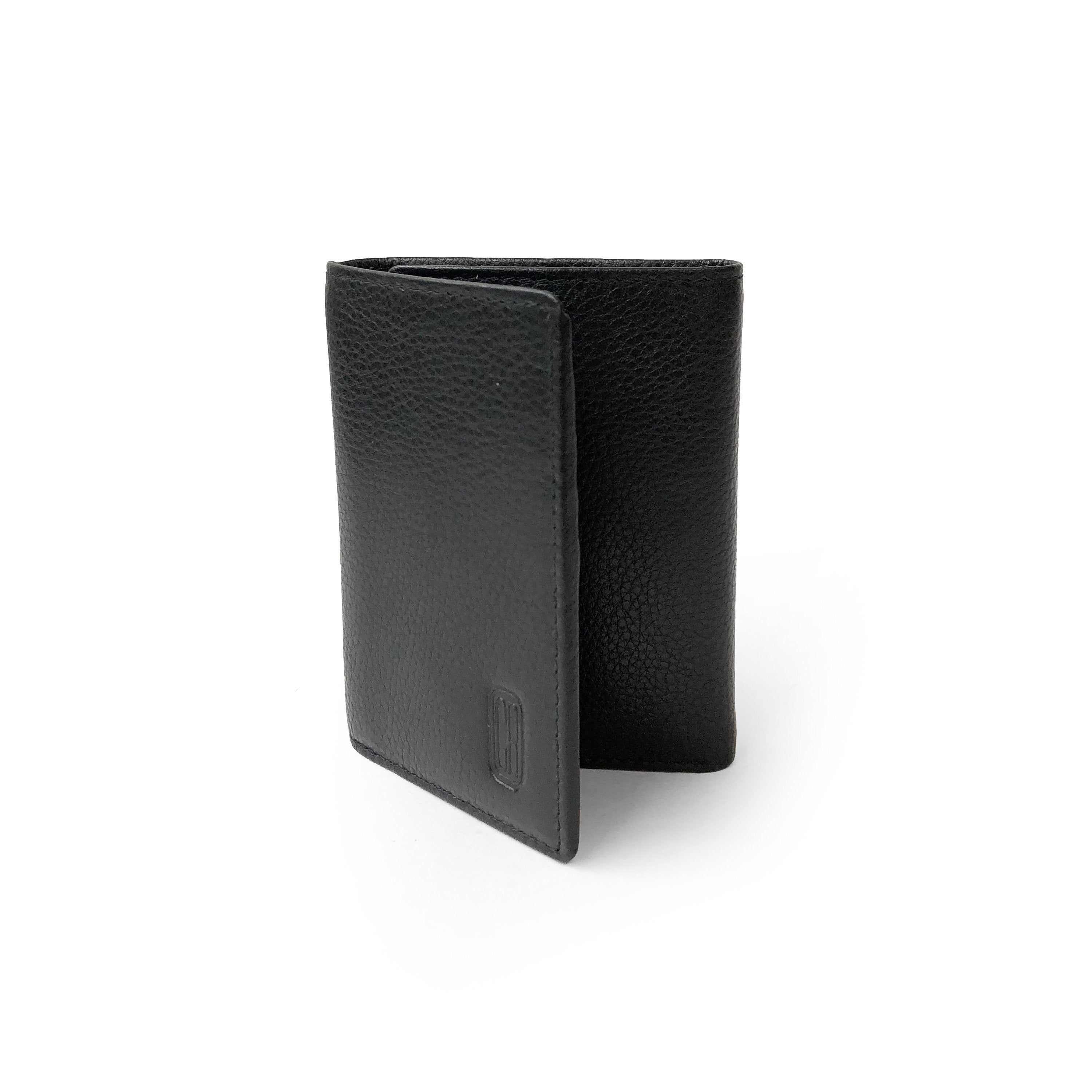 Men's Trifold Wallet made of genuine leather with multiple card slots and a sleek design.