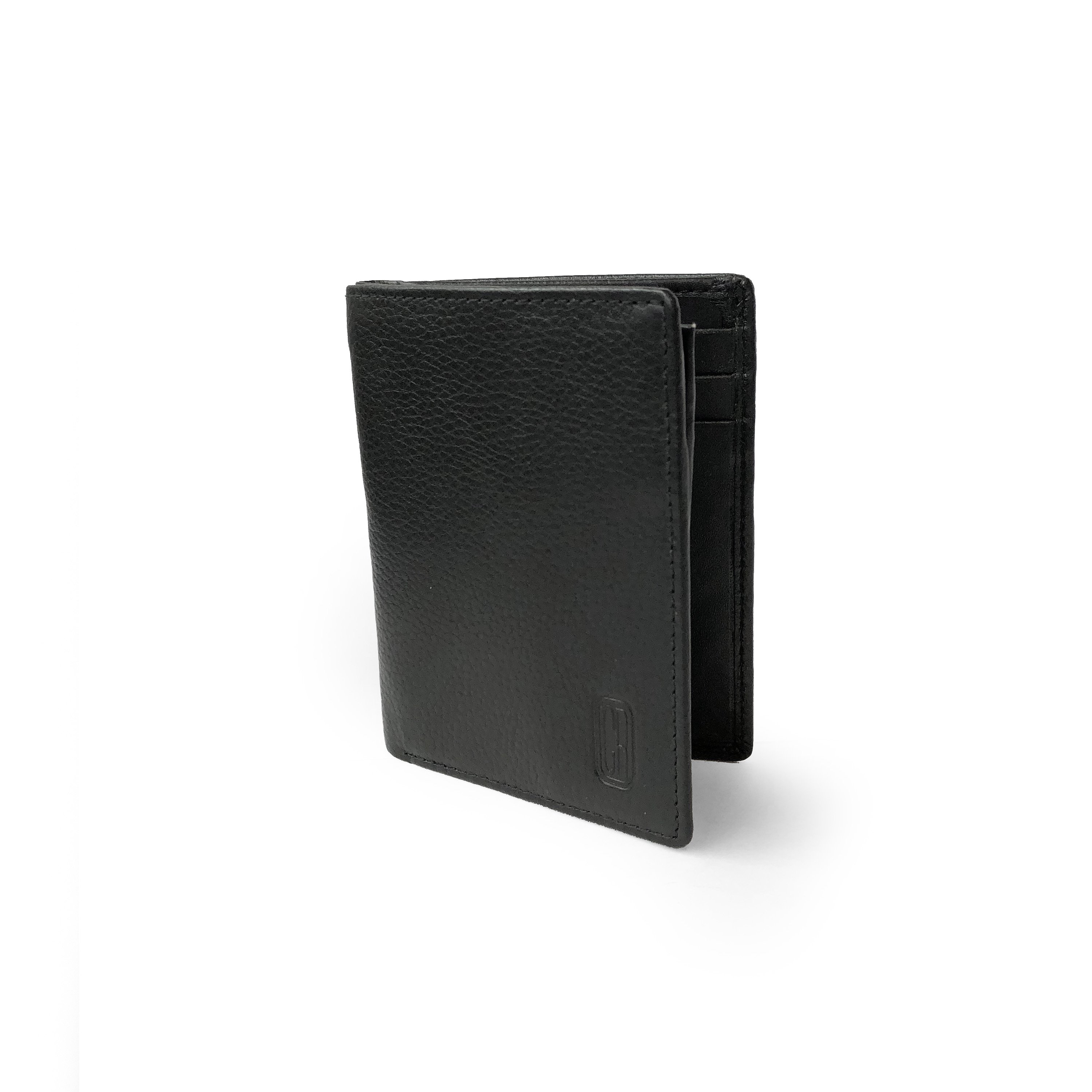 Men's Vertical SlimFold Wallet in leather with multiple card slots and ID window.