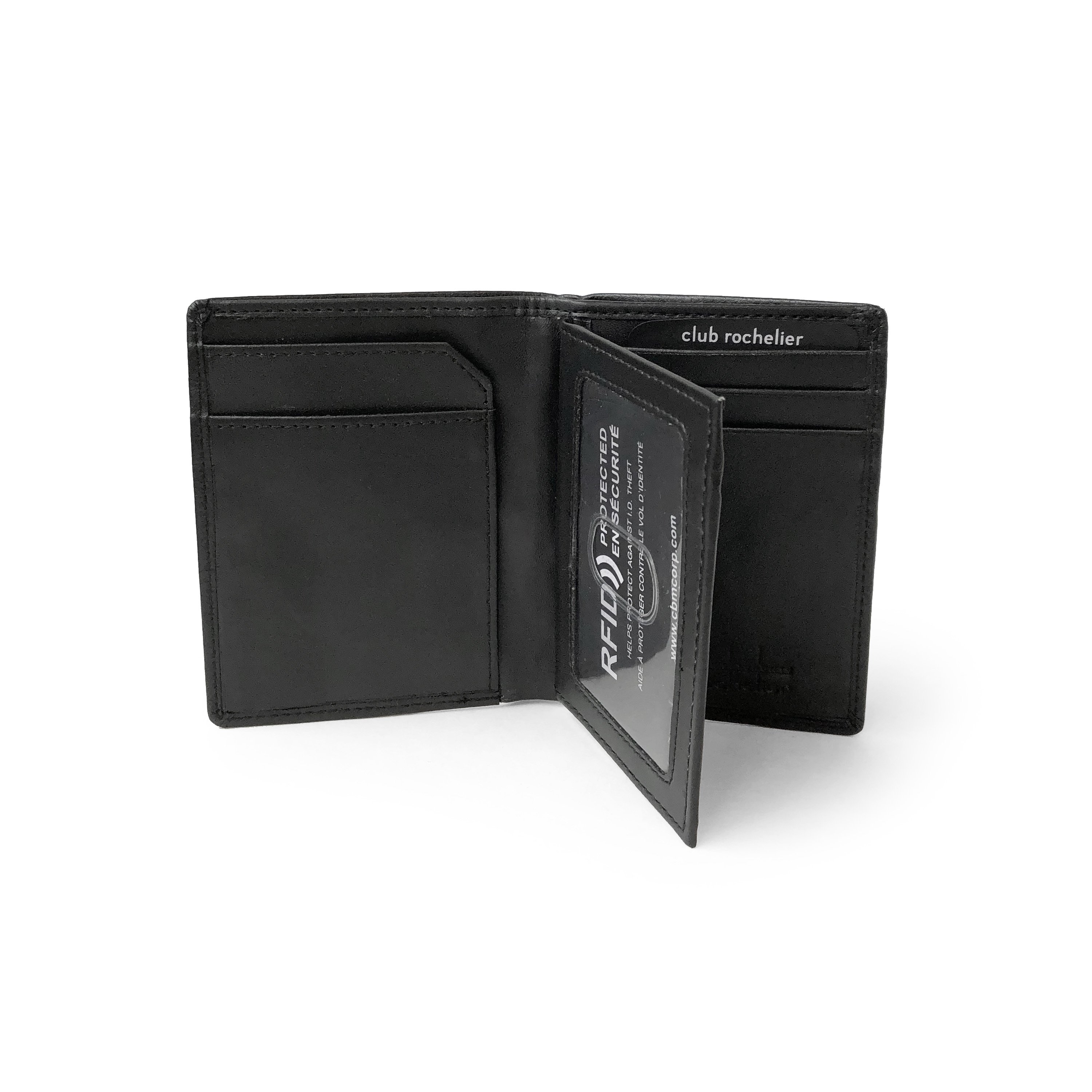 Men's Vertical SlimFold Wallet in leather with multiple card slots and ID window.