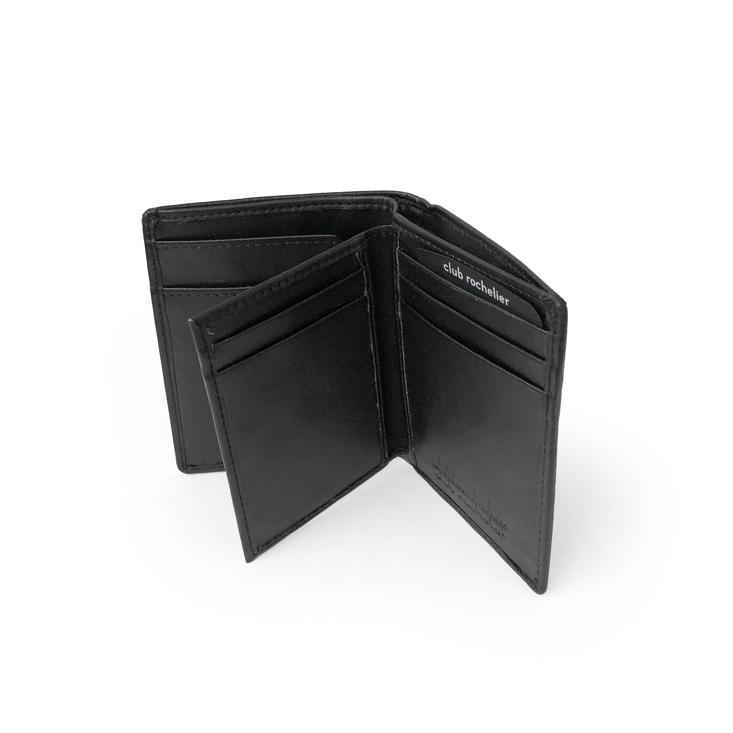 Men's Vertical SlimFold Wallet in leather with multiple card slots and ID window.