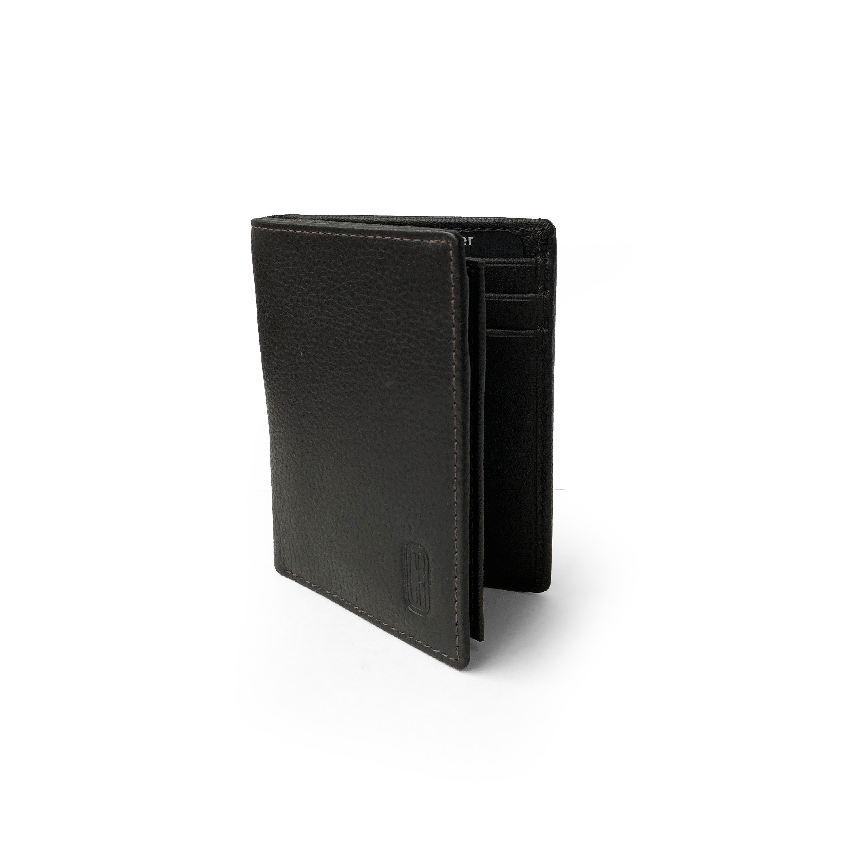 Men's Vertical SlimFold Wallet in leather with multiple card slots and ID window.